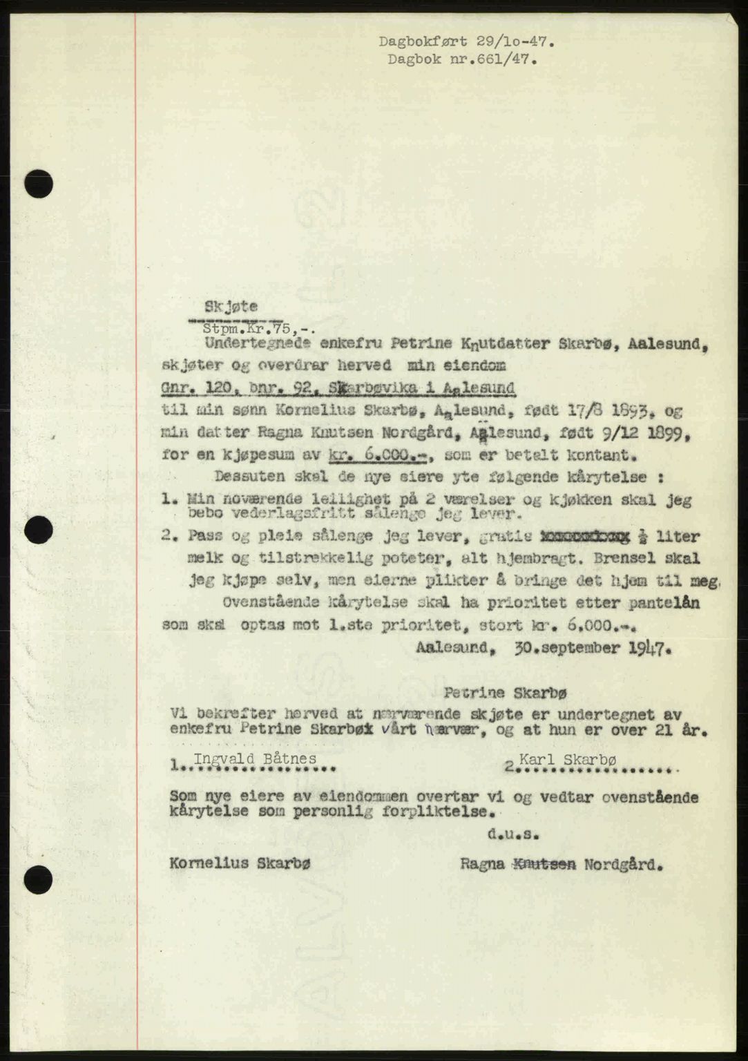 Ålesund byfogd, AV/SAT-A-4384: Pantebok nr. 37A (1), 1947-1949, Dagboknr: 661/1947