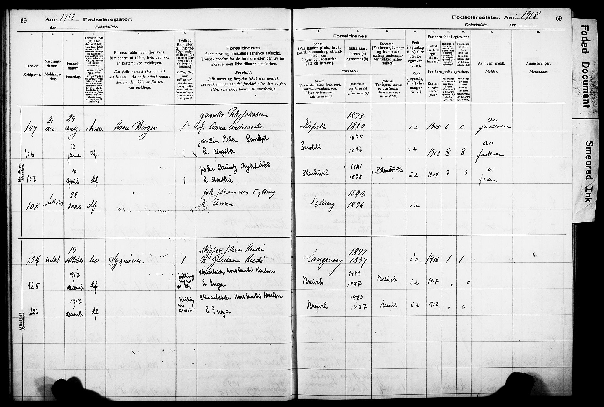 Ministerialprotokoller, klokkerbøker og fødselsregistre - Møre og Romsdal, AV/SAT-A-1454/528/L0442: Fødselsregister nr. 528.II.4.1, 1916-1924, s. 69