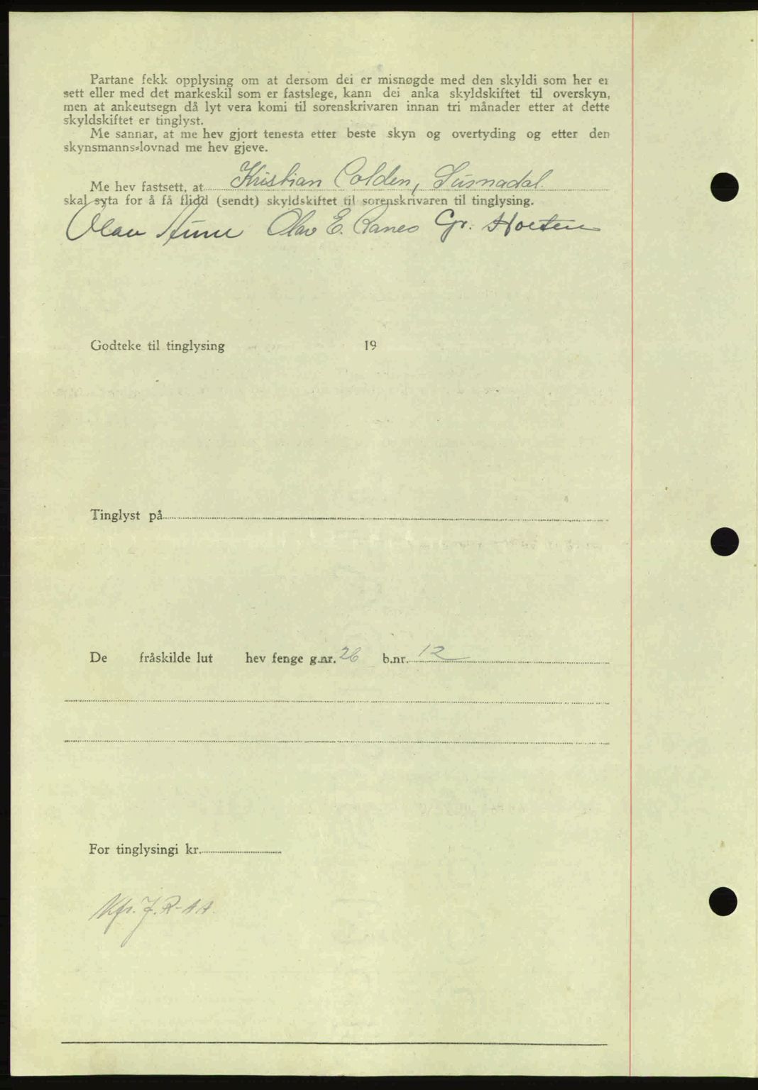 Nordmøre sorenskriveri, AV/SAT-A-4132/1/2/2Ca: Pantebok nr. A100a, 1945-1945, Dagboknr: 1527/1945