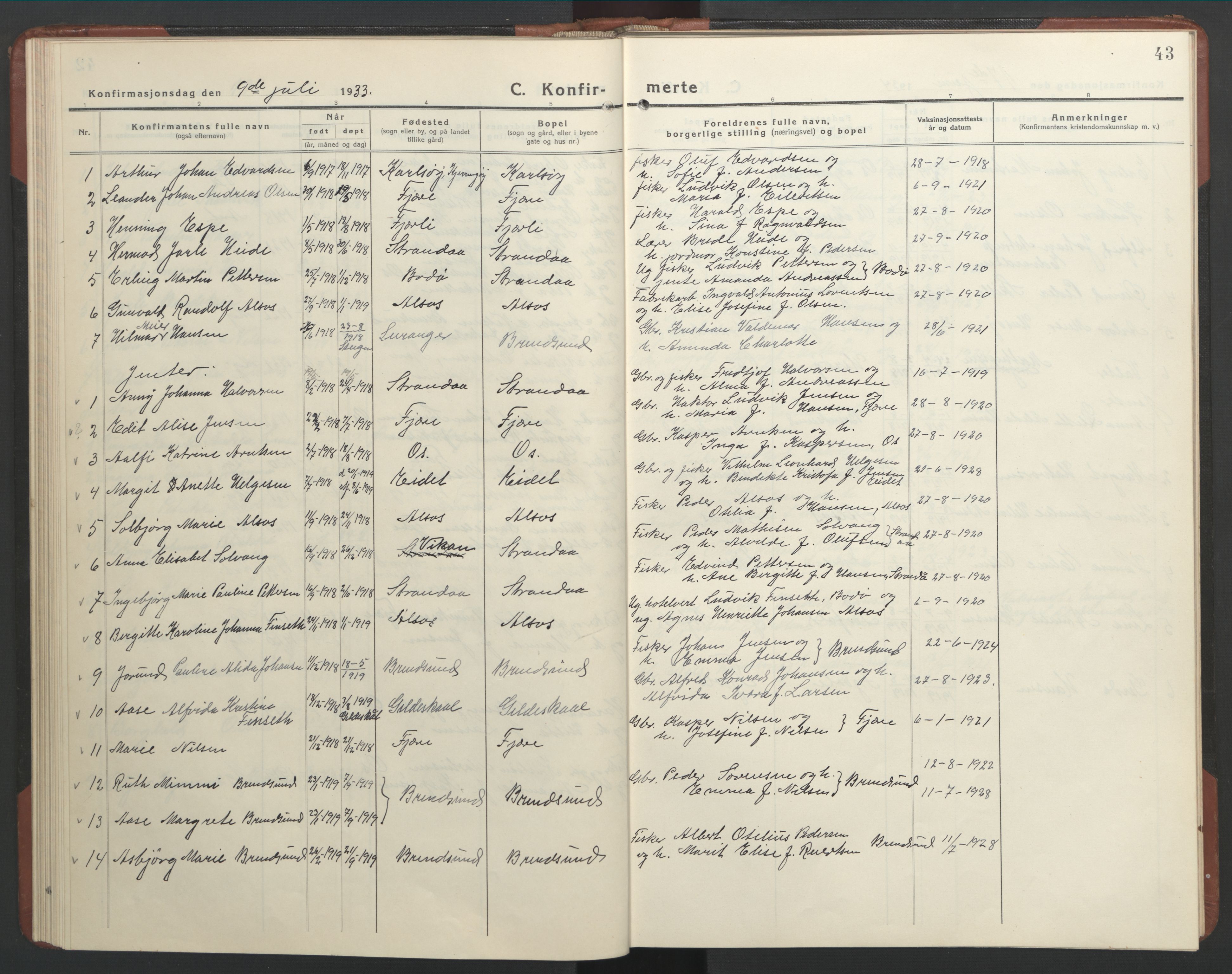Ministerialprotokoller, klokkerbøker og fødselsregistre - Nordland, AV/SAT-A-1459/803/L0078: Klokkerbok nr. 803C05, 1931-1952, s. 43