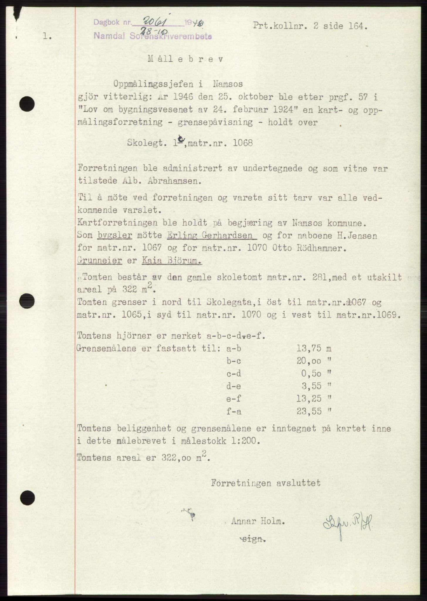 Namdal sorenskriveri, SAT/A-4133/1/2/2C: Pantebok nr. -, 1946-1947, Dagboknr: 2061/1946
