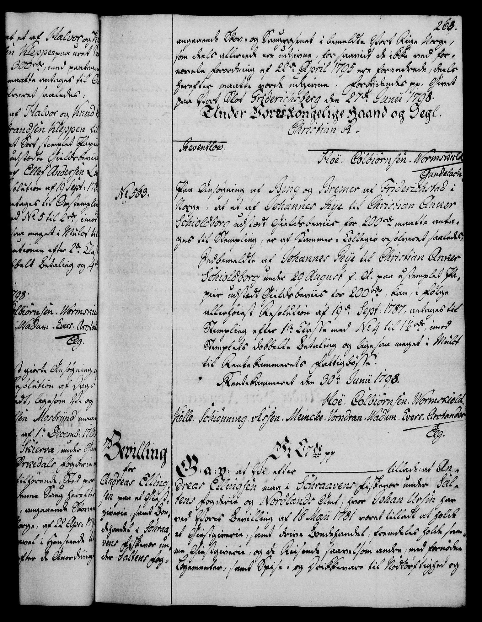 Rentekammeret, Kammerkanselliet, AV/RA-EA-3111/G/Gg/Gga/L0016: Norsk ekspedisjonsprotokoll med register (merket RK 53.16), 1794-1800, s. 263