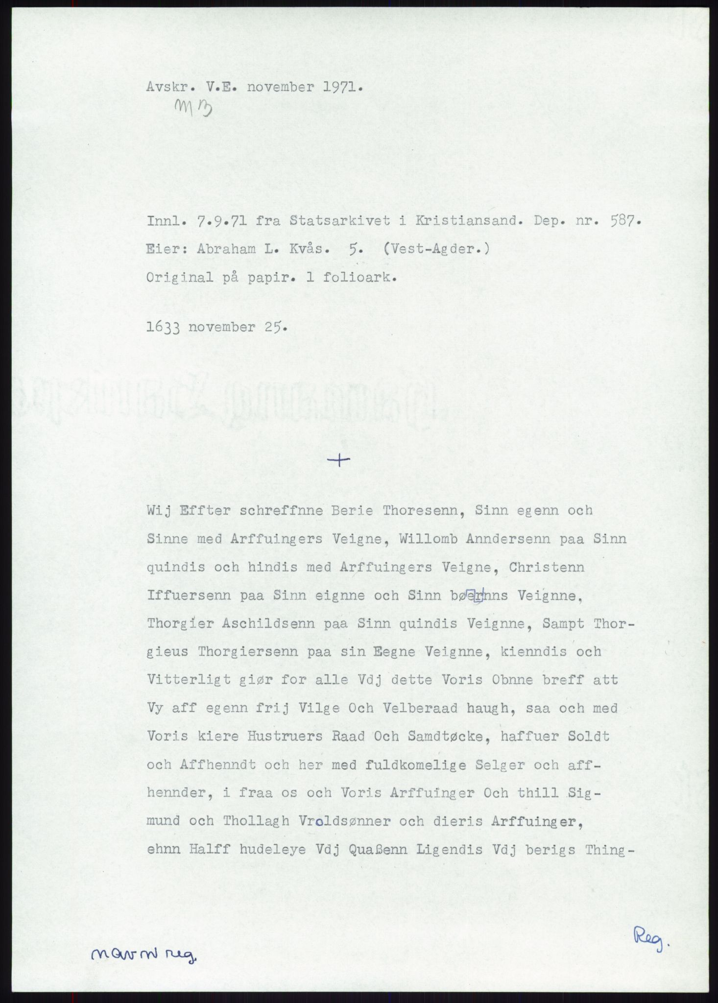 Samlinger til kildeutgivelse, Diplomavskriftsamlingen, RA/EA-4053/H/Ha, s. 1887
