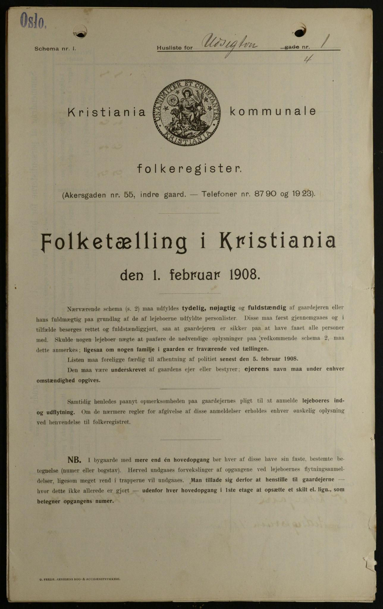 OBA, Kommunal folketelling 1.2.1908 for Kristiania kjøpstad, 1908, s. 108934
