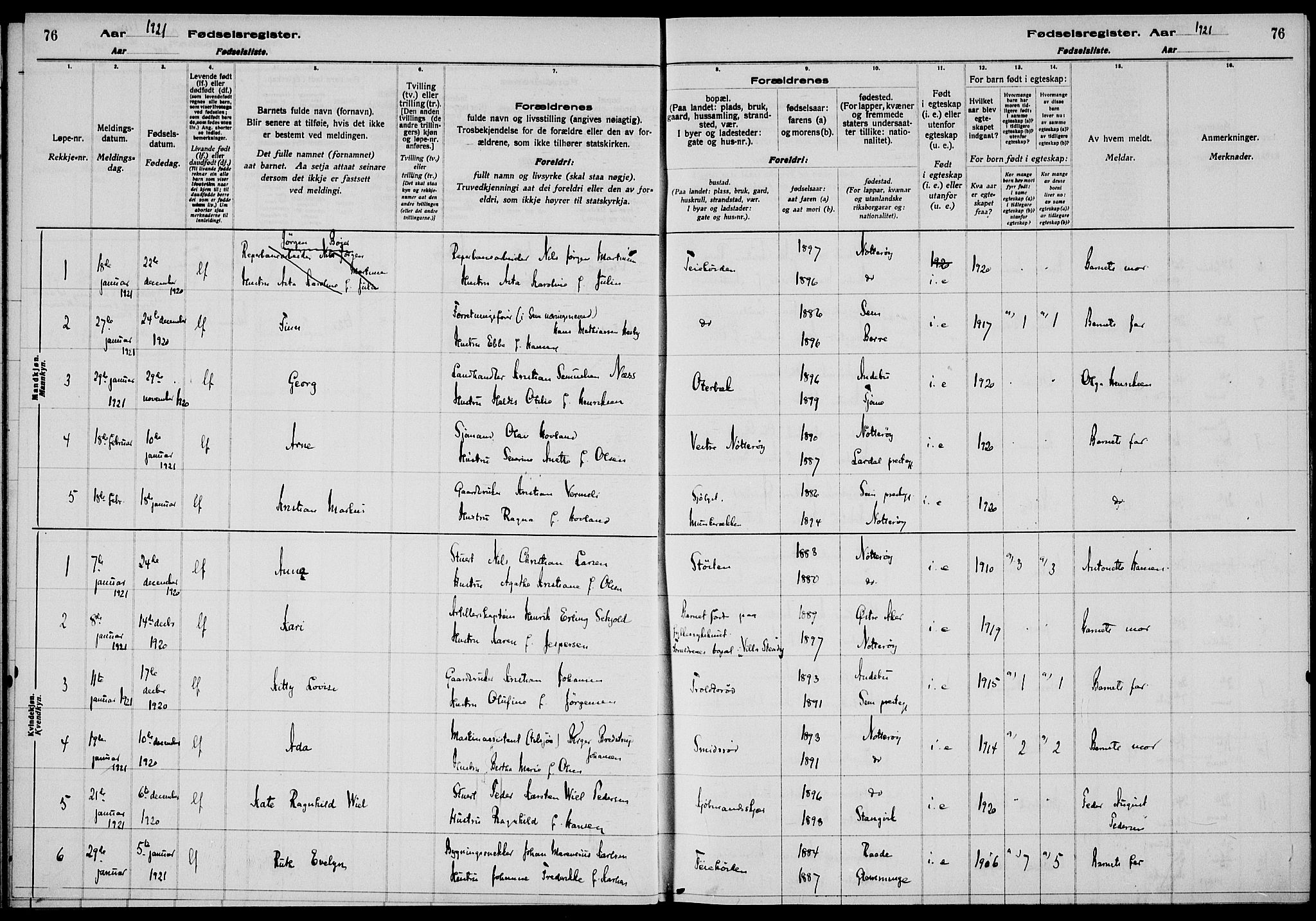 Nøtterøy kirkebøker, SAKO/A-354/J/Ja/L0001: Fødselsregister nr. 1, 1916-1928, s. 76