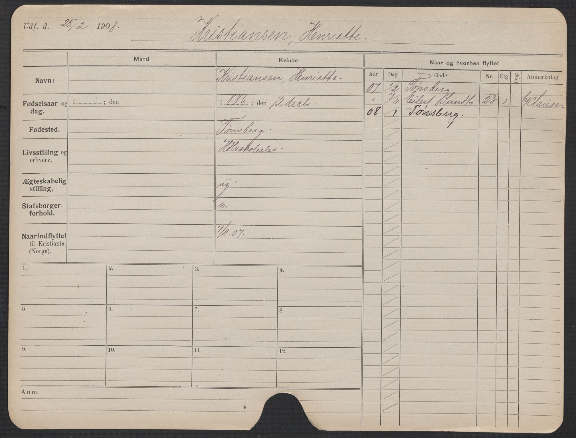 Oslo folkeregister, Registerkort, AV/SAO-A-11715/F/Fa/Fac/L0019: Kvinner, 1906-1914, s. 299a