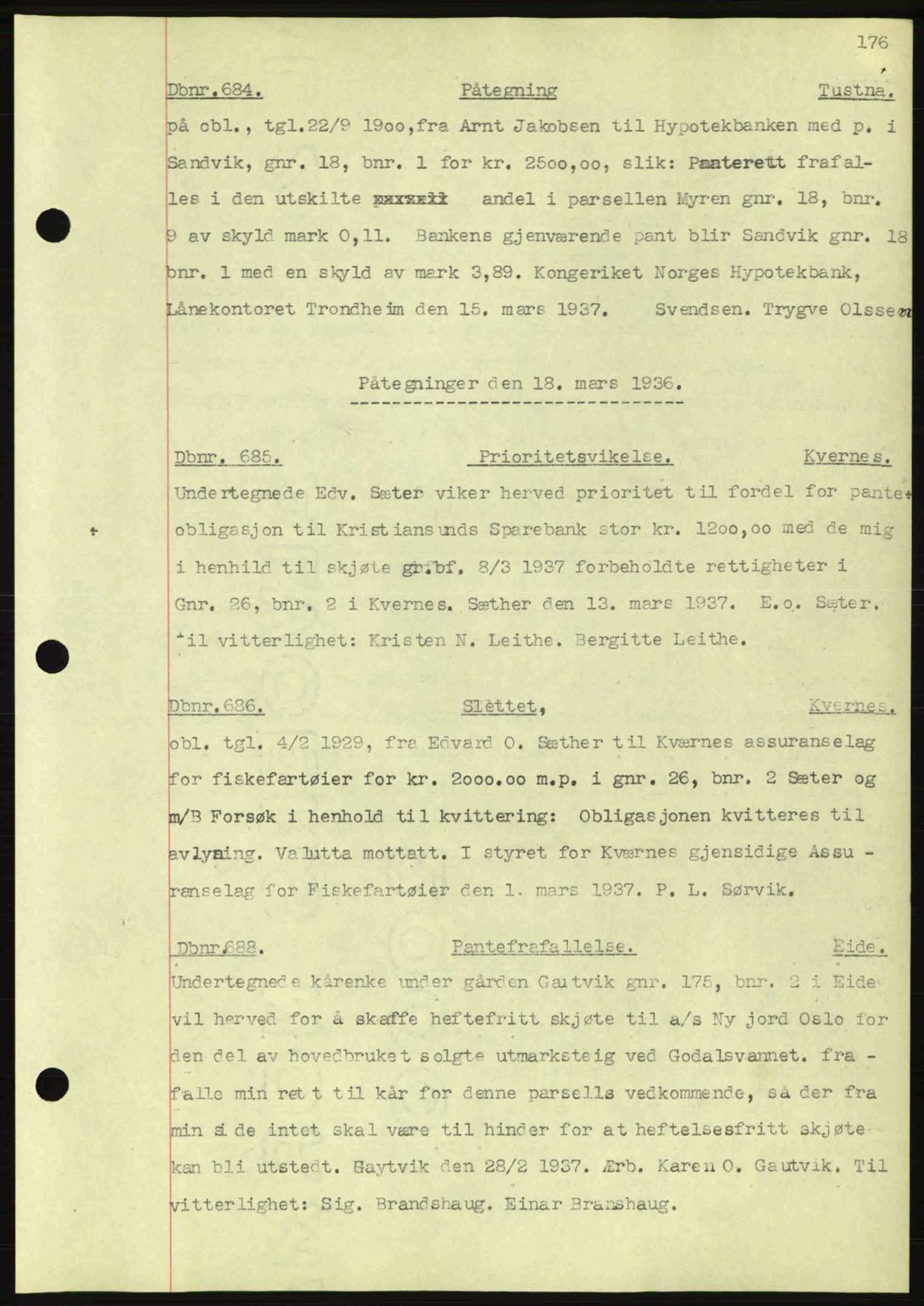 Nordmøre sorenskriveri, SAT/A-4132/1/2/2Ca: Pantebok nr. C80, 1936-1939, Dagboknr: 684/1937