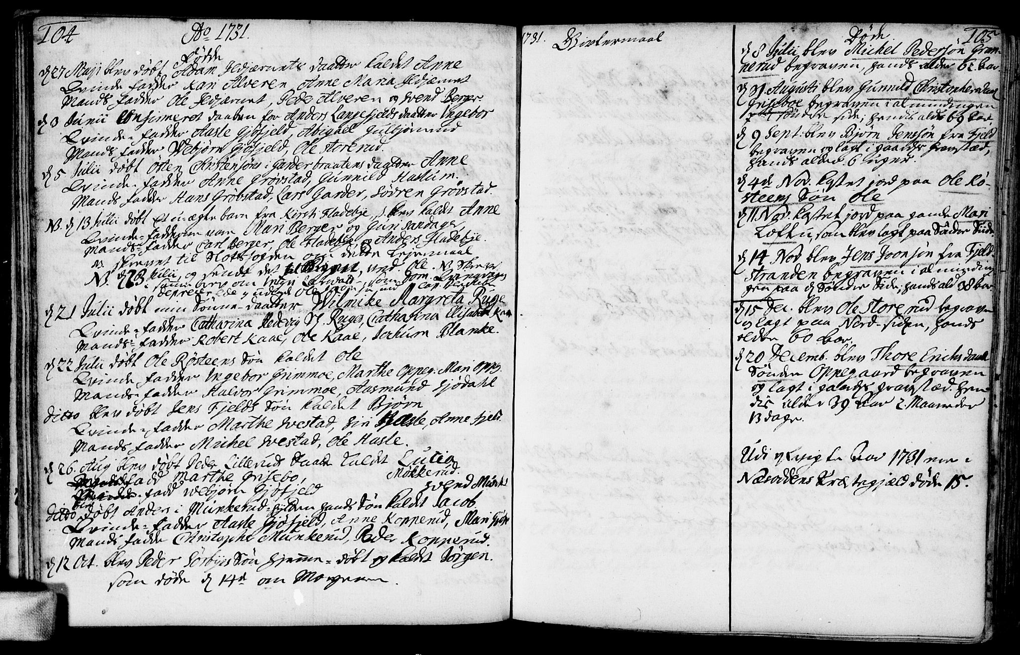 Nesodden prestekontor Kirkebøker, AV/SAO-A-10013/F/Fa/L0001: Ministerialbok nr. I 1, 1709-1750, s. 104-105