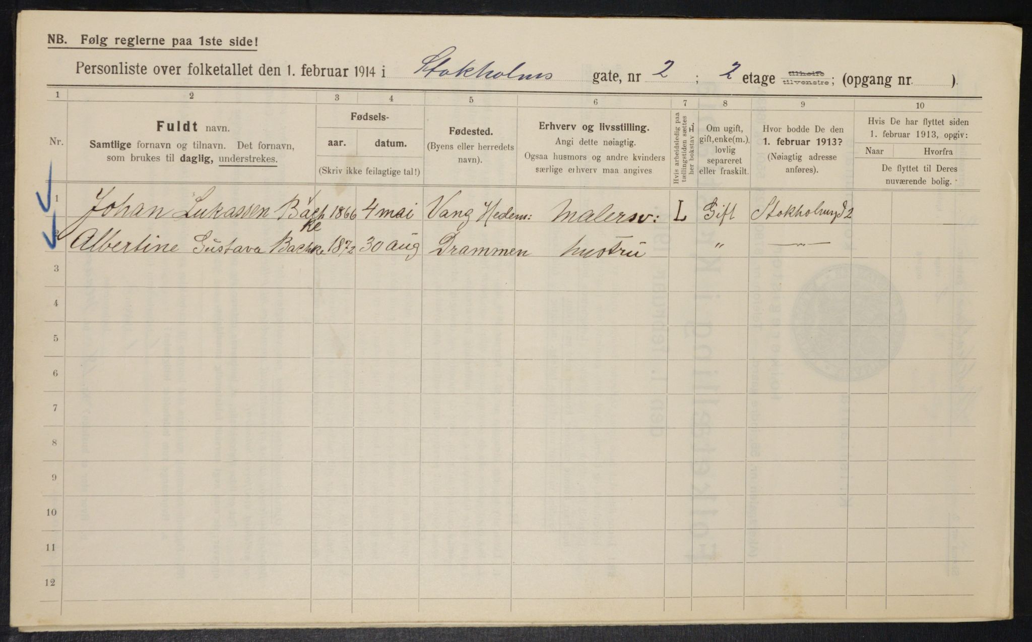 OBA, Kommunal folketelling 1.2.1914 for Kristiania, 1914, s. 103031