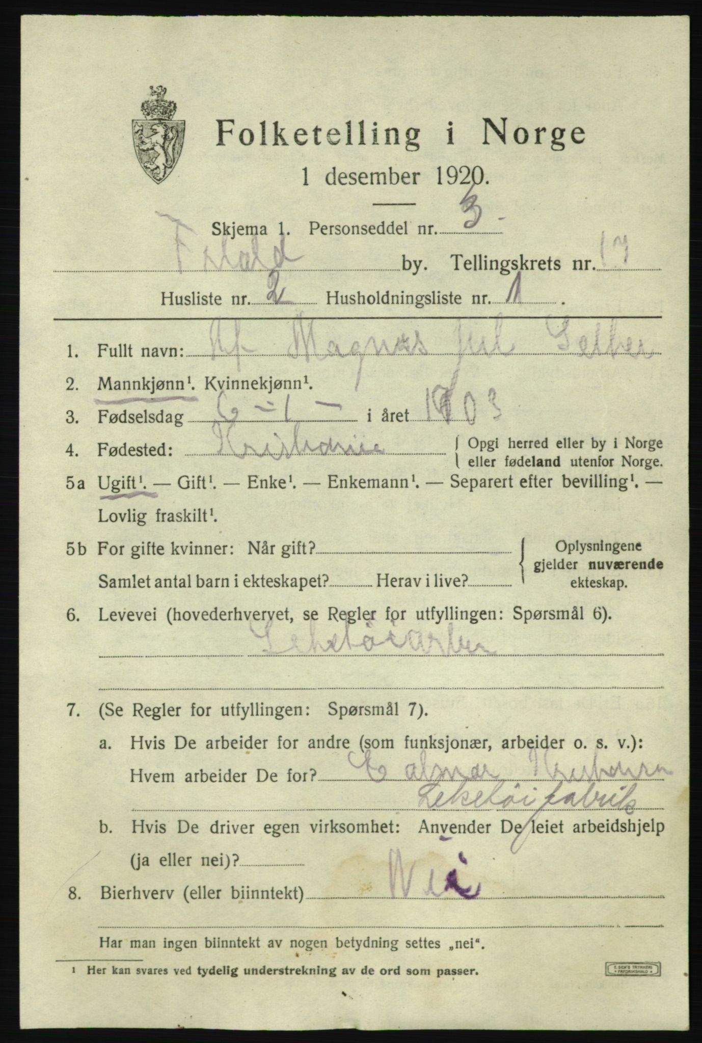SAO, Folketelling 1920 for 0101 Fredrikshald kjøpstad, 1920, s. 25776