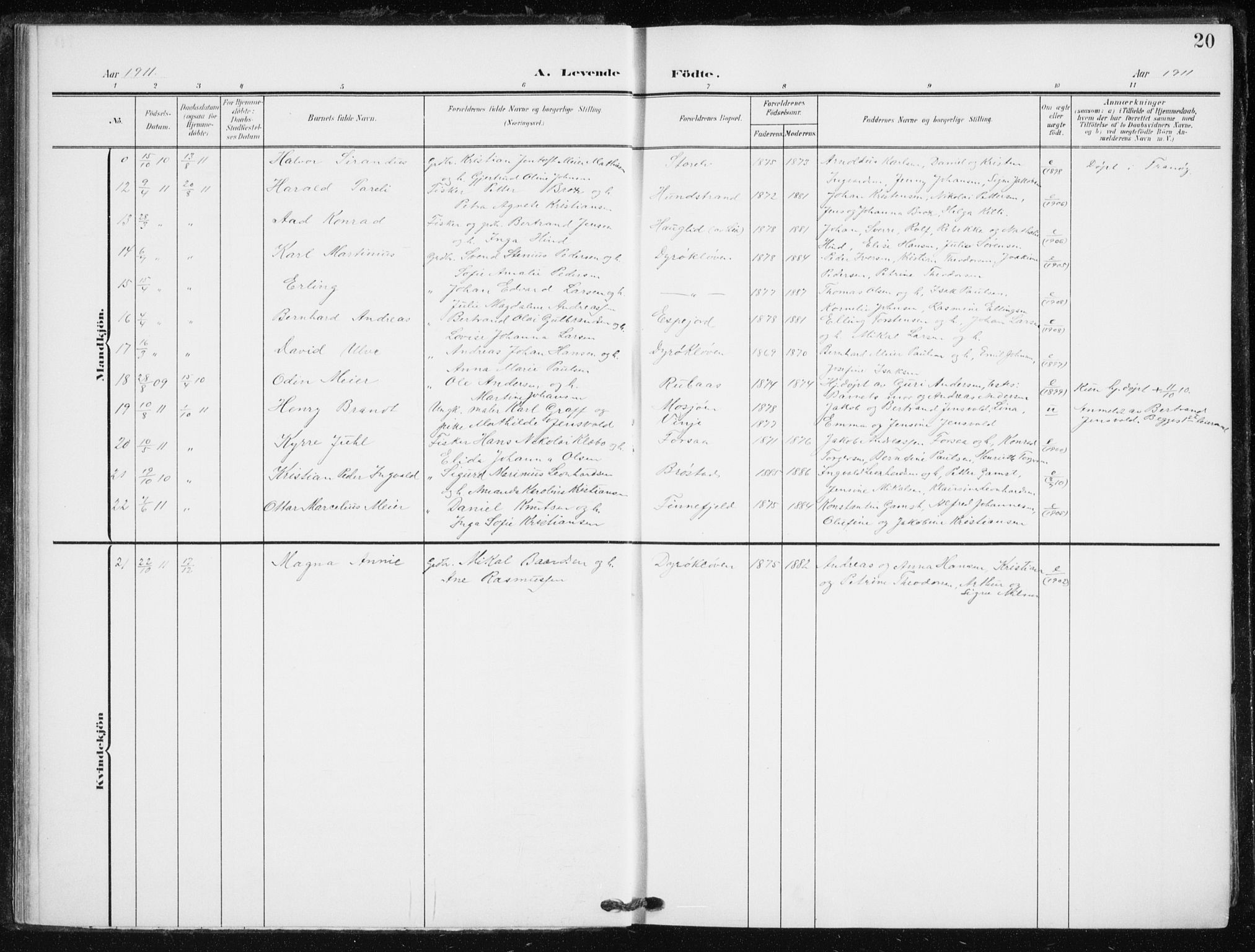 Tranøy sokneprestkontor, AV/SATØ-S-1313/I/Ia/Iaa/L0013kirke: Ministerialbok nr. 13, 1905-1922, s. 20