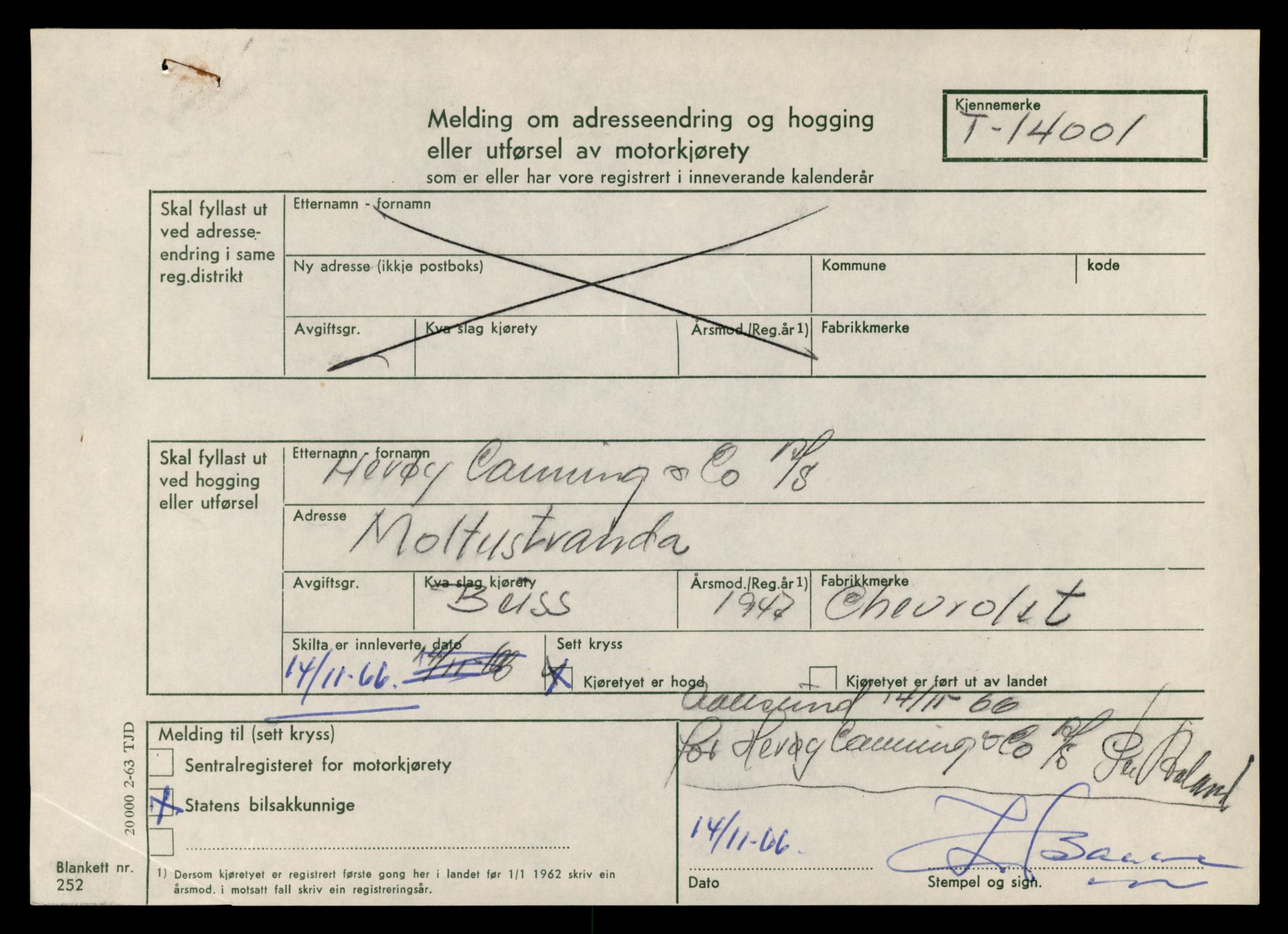 Møre og Romsdal vegkontor - Ålesund trafikkstasjon, AV/SAT-A-4099/F/Fe/L0042: Registreringskort for kjøretøy T 13906 - T 14079, 1927-1998, s. 1275
