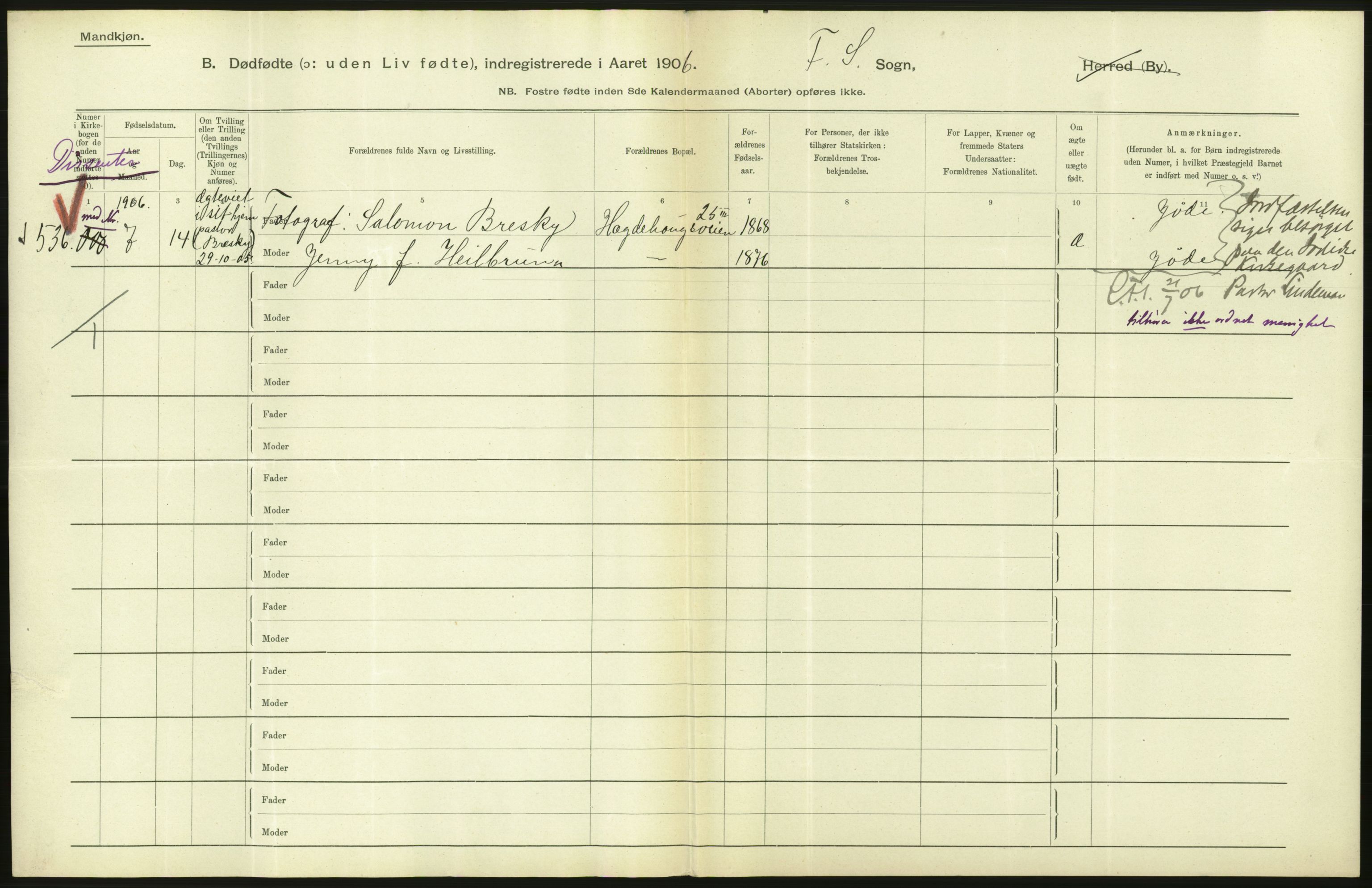 Statistisk sentralbyrå, Sosiodemografiske emner, Befolkning, RA/S-2228/D/Df/Dfa/Dfad/L0010: Kristiania: Døde, dødfødte, 1906, s. 492