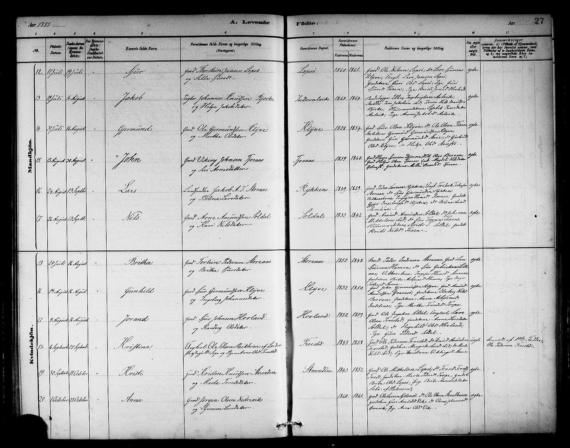 Kvam sokneprestembete, AV/SAB-A-76201/H/Hab: Klokkerbok nr. C 3, 1881-1905, s. 27