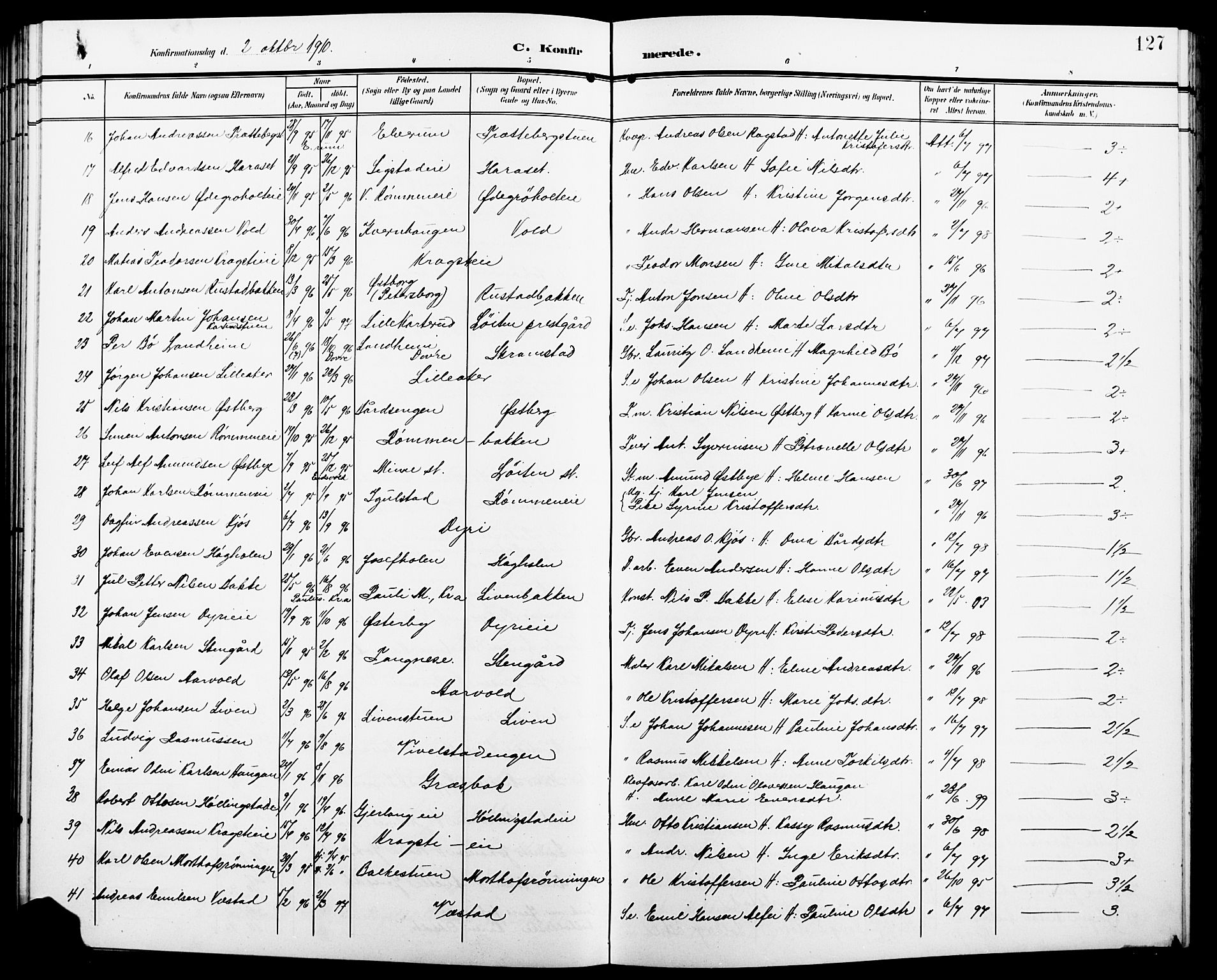Løten prestekontor, AV/SAH-PREST-022/L/La/L0007: Klokkerbok nr. 7, 1910-1919, s. 127