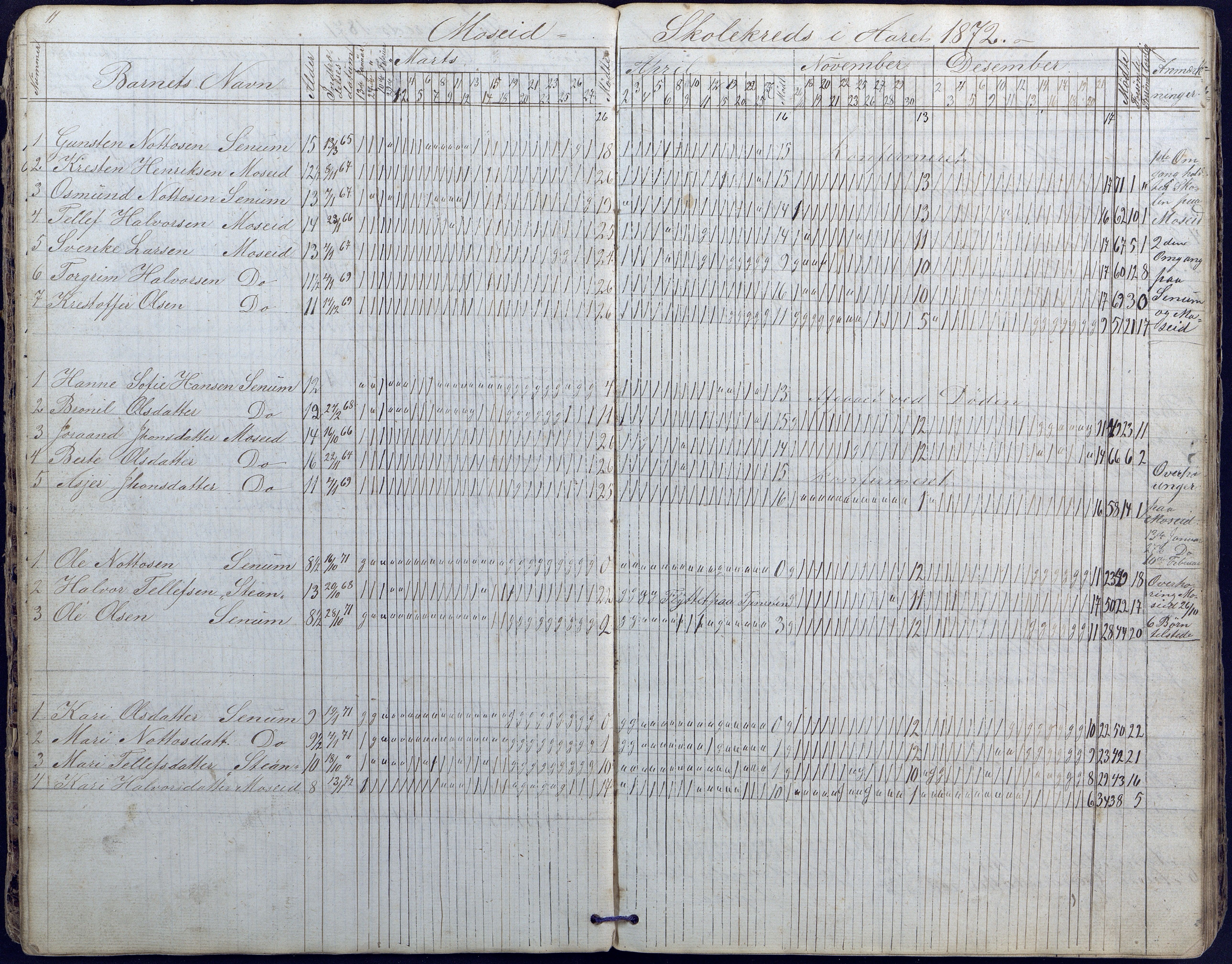 Hornnes kommune, Moi, Moseid, Kjetså skolekretser, AAKS/KA0936-550e/F1/L0003: Dagbok. Moseid, Moi, 1873-1886