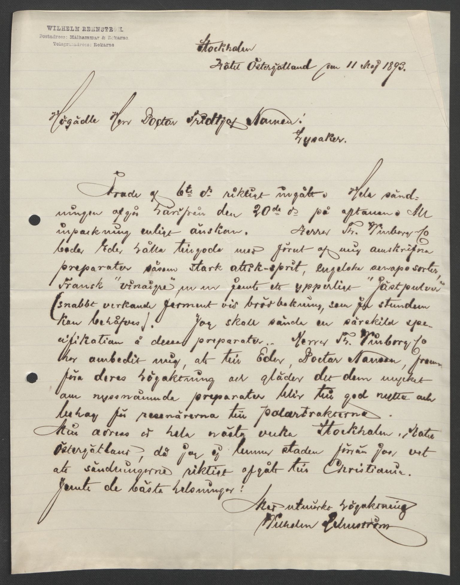 Arbeidskomitéen for Fridtjof Nansens polarekspedisjon, AV/RA-PA-0061/D/L0004: Innk. brev og telegrammer vedr. proviant og utrustning, 1892-1893, s. 775