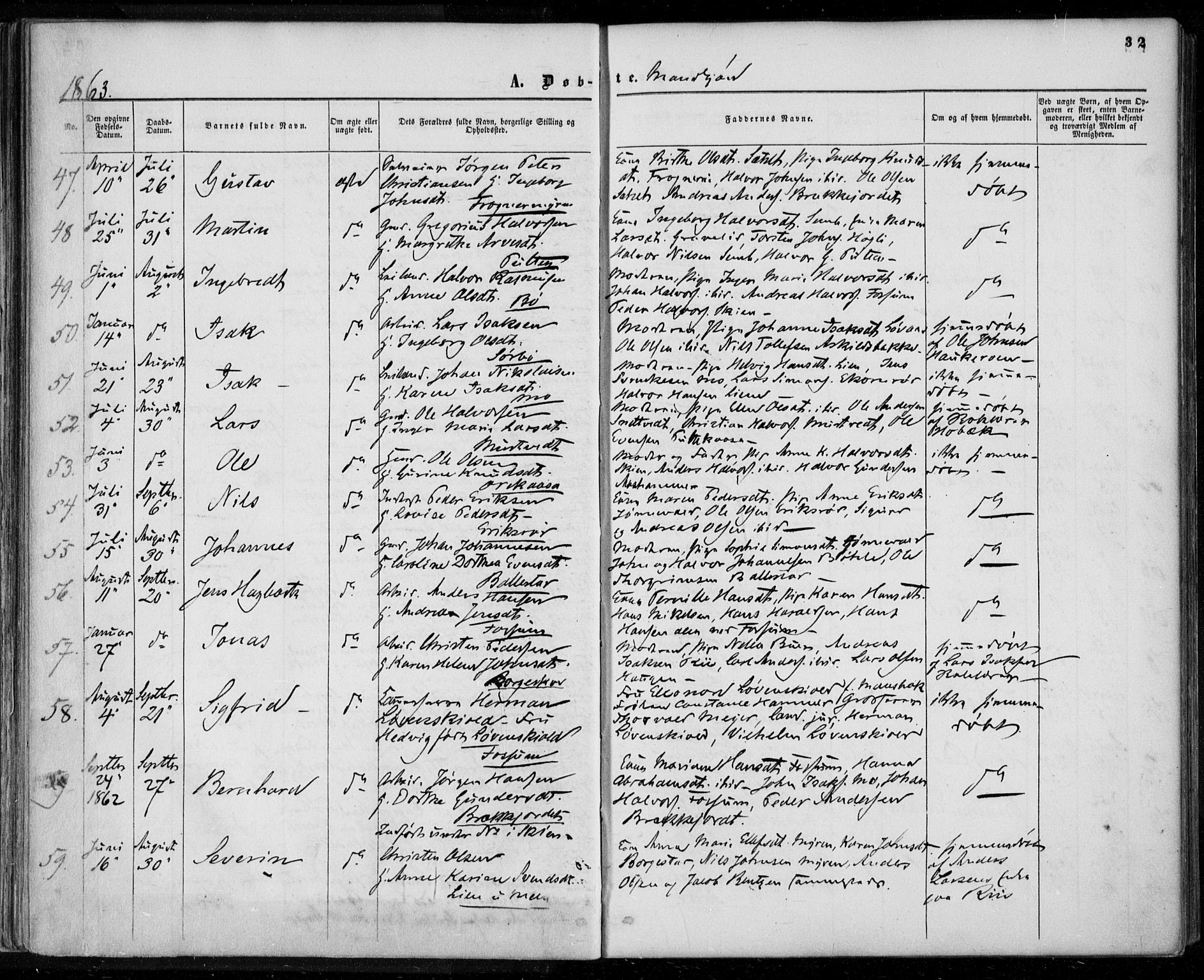 Gjerpen kirkebøker, AV/SAKO-A-265/F/Fa/L0008a: Ministerialbok nr. I 8A, 1857-1871, s. 32
