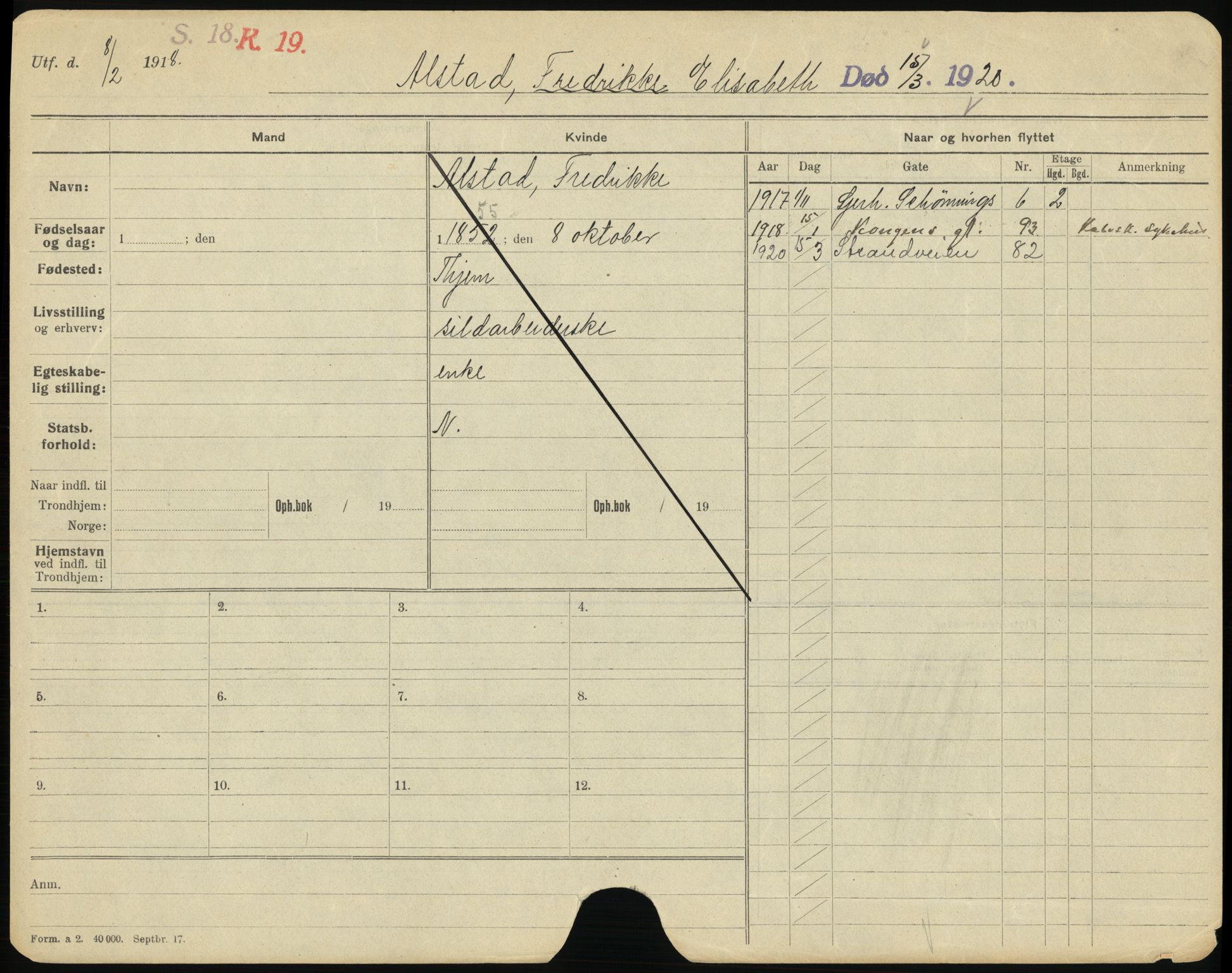 Trondheim folkeregister, AV/SAT-A-1608/1/F/Fe/L0002: Døde, 1920-1921