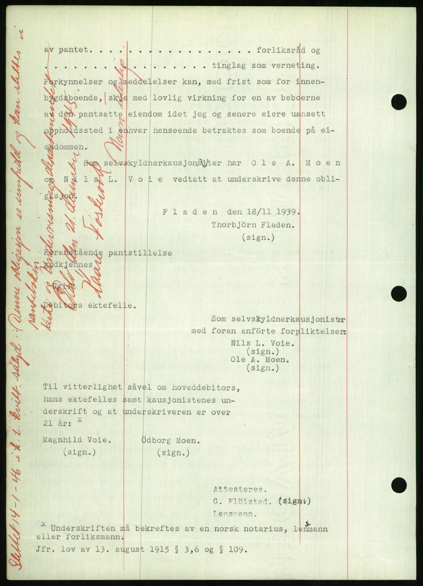 Nedenes sorenskriveri, AV/SAK-1221-0006/G/Gb/Gbb/L0001: Pantebok nr. I, 1939-1942, Dagboknr: 63/1940