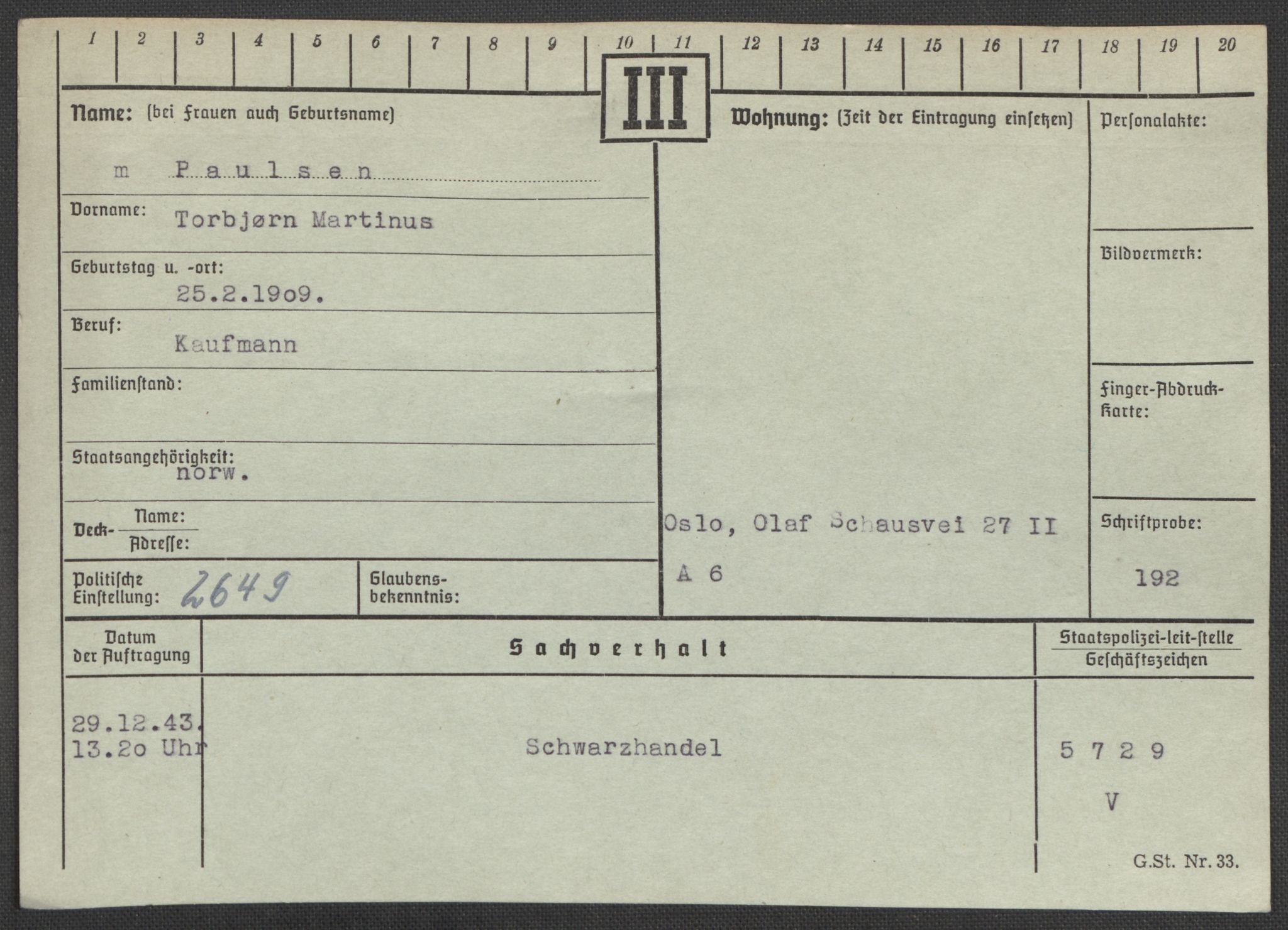 Befehlshaber der Sicherheitspolizei und des SD, AV/RA-RAFA-5969/E/Ea/Eaa/L0008: Register over norske fanger i Møllergata 19: Oelze-Ru, 1940-1945, s. 582