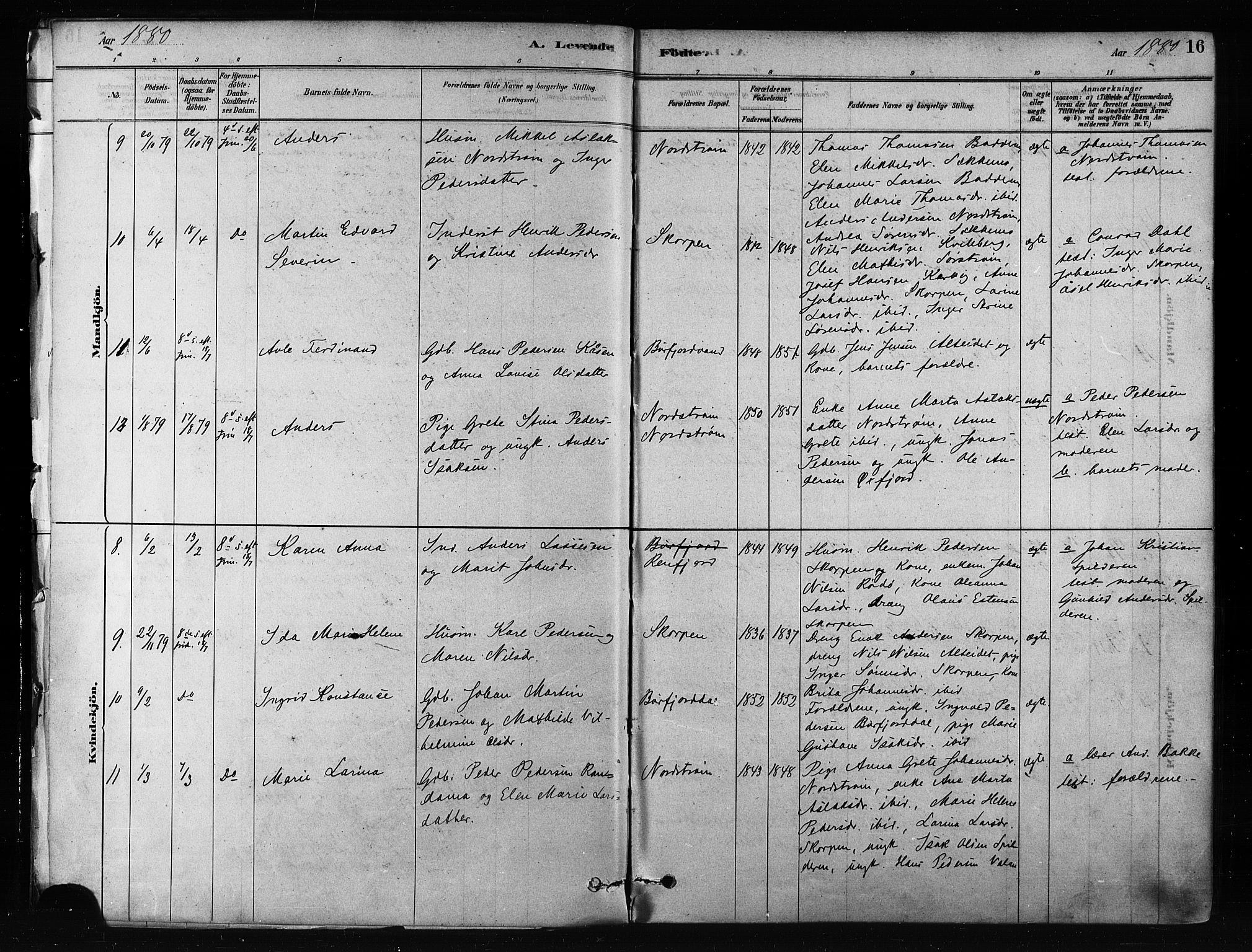 Skjervøy sokneprestkontor, AV/SATØ-S-1300/H/Ha/Haa/L0012kirke: Ministerialbok nr. 12, 1878-1891, s. 16