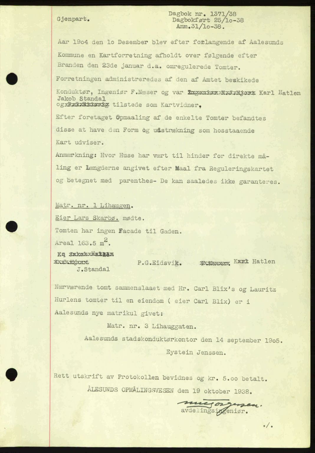 Ålesund byfogd, AV/SAT-A-4384: Pantebok nr. 34 II, 1938-1940, Dagboknr: 1371/1938
