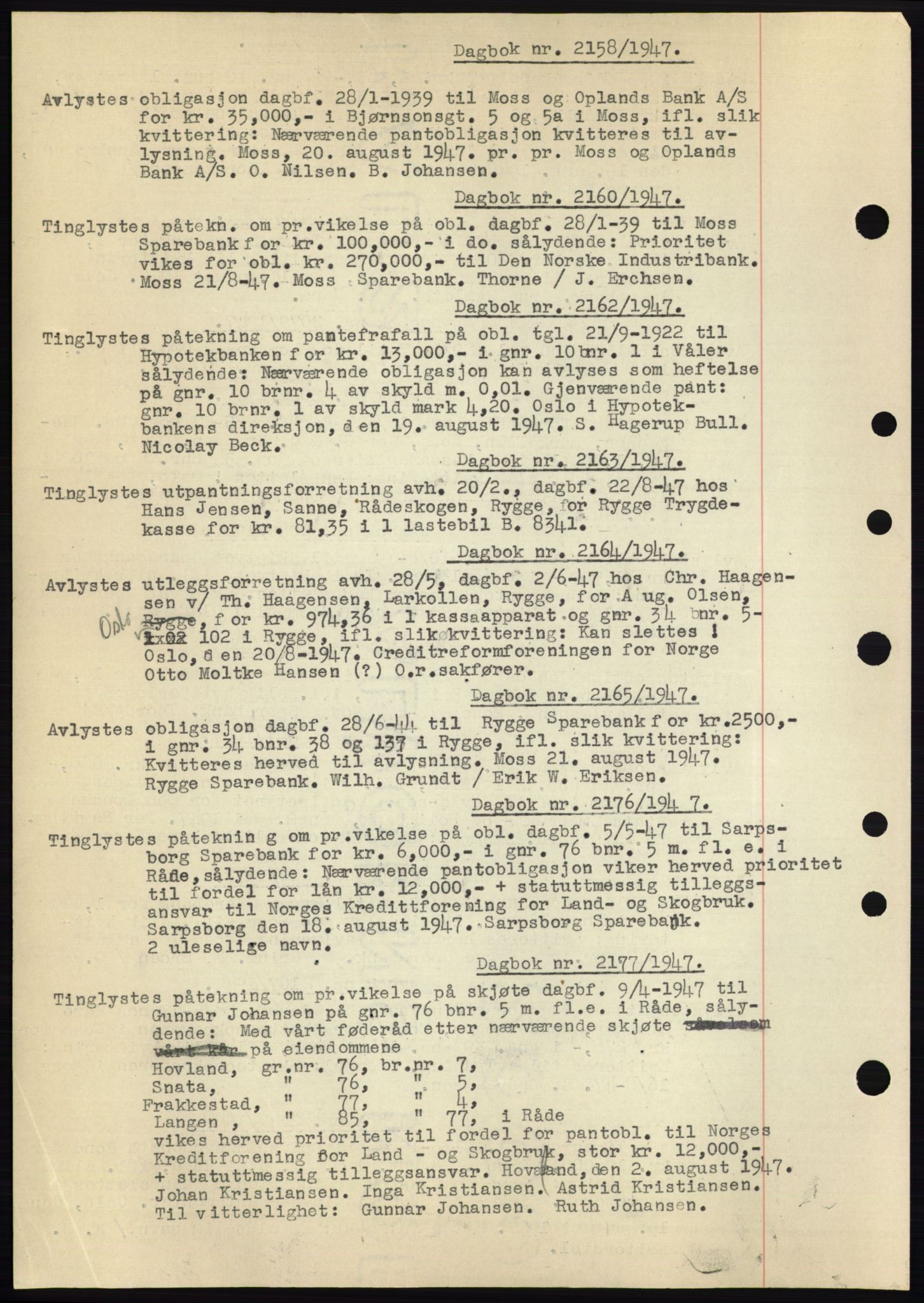 Moss sorenskriveri, SAO/A-10168: Pantebok nr. C10, 1938-1950, Dagboknr: 2158/1947