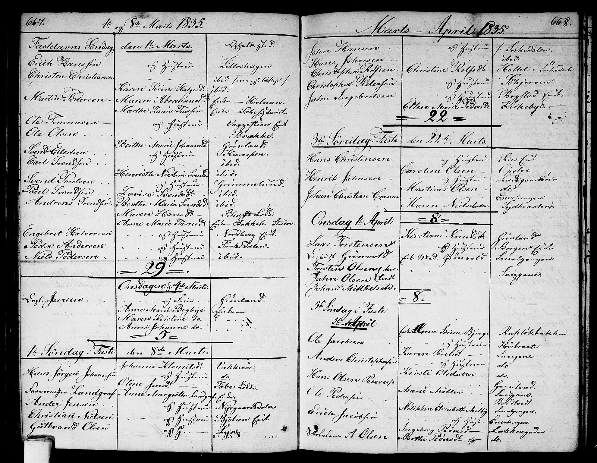 Aker prestekontor kirkebøker, AV/SAO-A-10861/G/L0003: Klokkerbok nr. 3, 1819-1836, s. 667-668