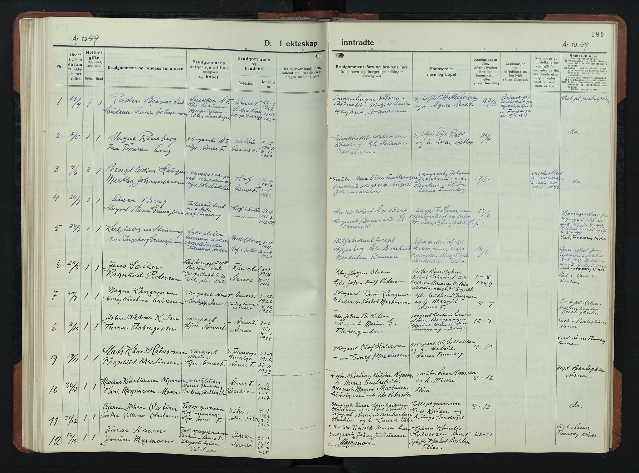 Åsnes prestekontor, AV/SAH-PREST-042/H/Ha/Hab/L0009: Klokkerbok nr. 9, 1930-1954, s. 180