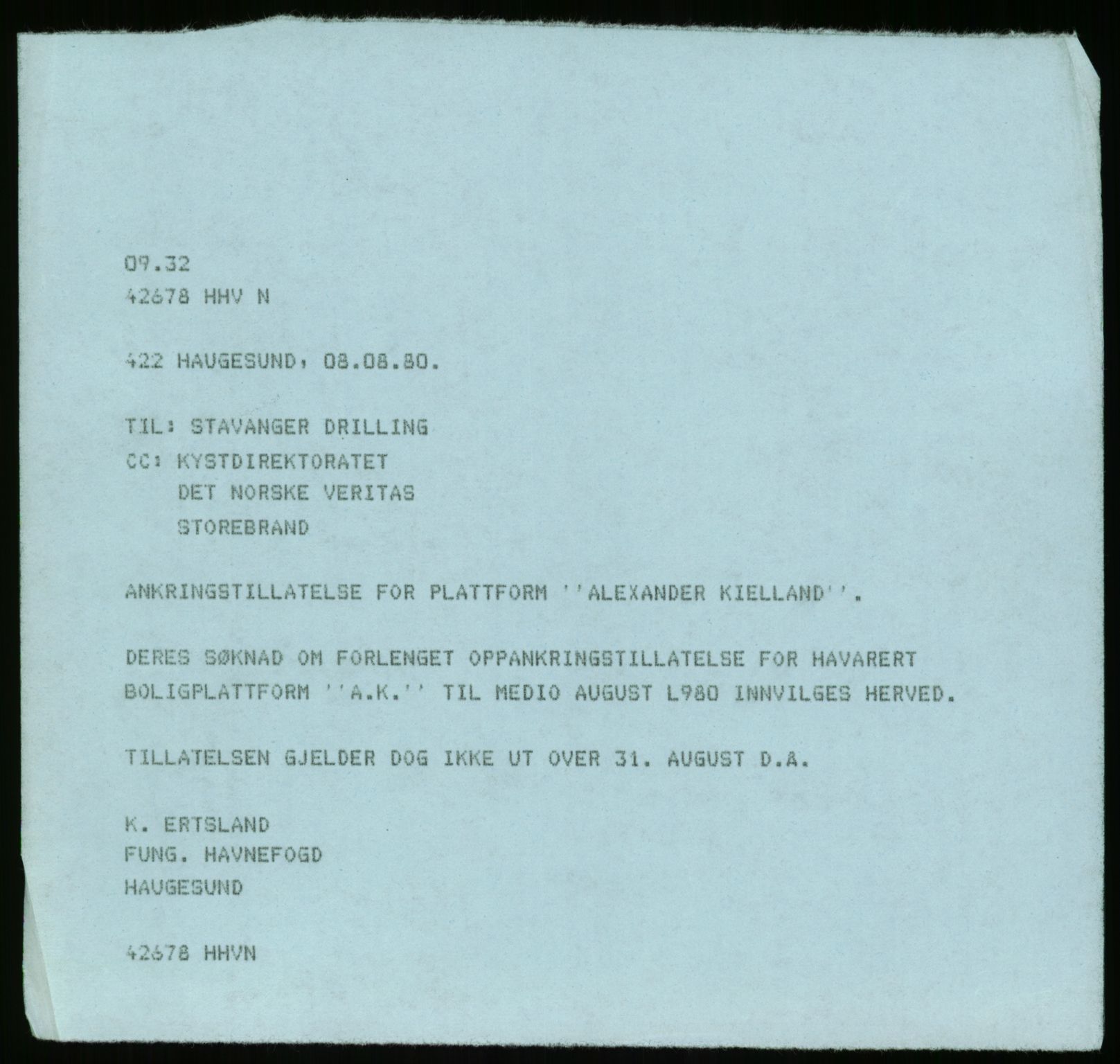 Pa 1503 - Stavanger Drilling AS, AV/SAST-A-101906/Da/L0013: Alexander L. Kielland - Saks- og korrespondansearkiv, 1980, s. 23