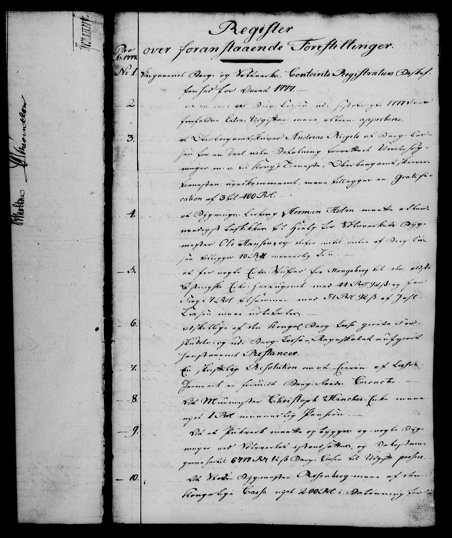 Rentekammeret, Renteskriverkontorene, RA/EA-3115/M/Mf/Mfa/L0002: Resolusjonsprotokoll med register (merket RK 54.2), 1778-1780