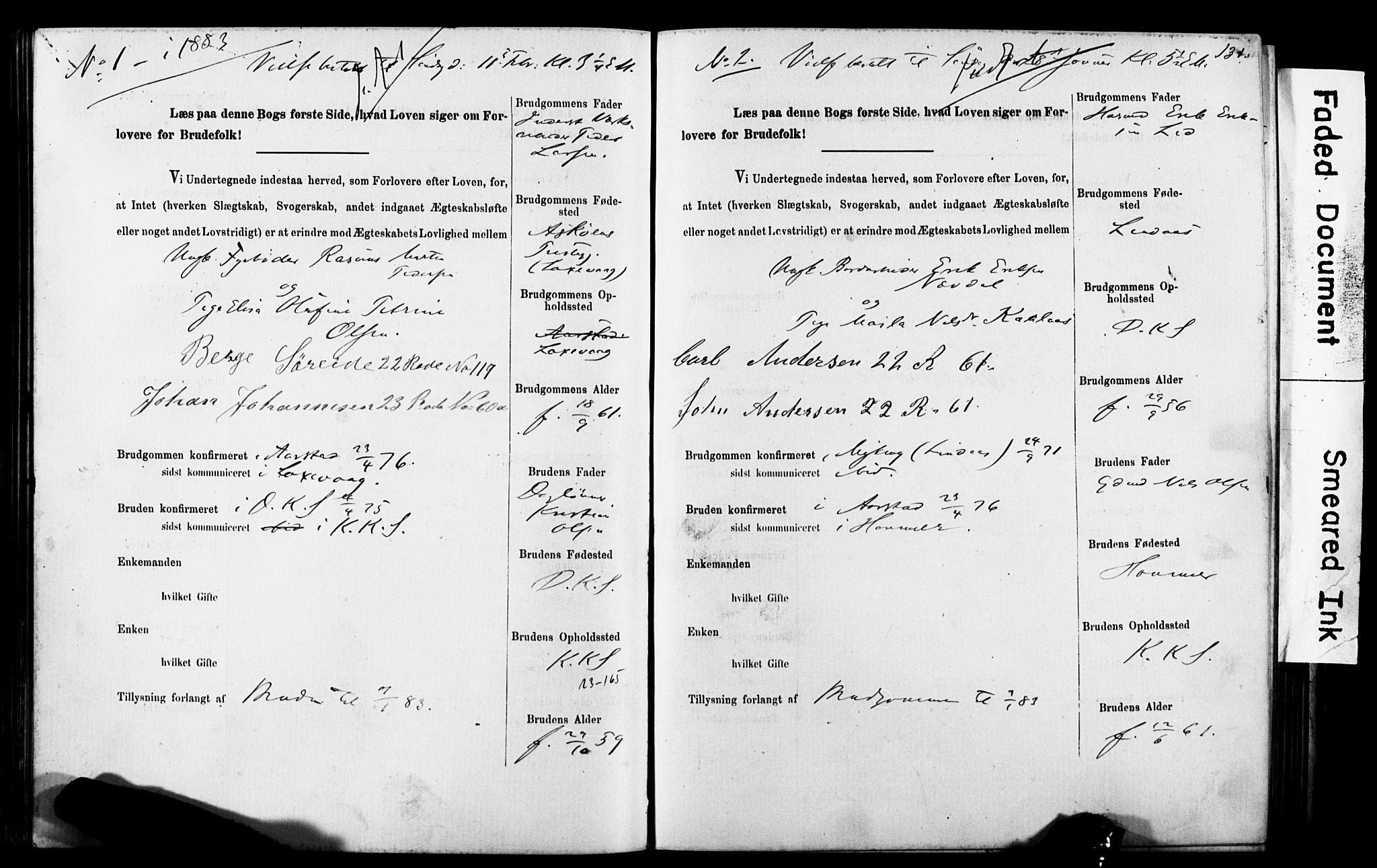 Korskirken sokneprestembete, SAB/A-76101: Forlovererklæringer nr. II.5.5, 1878-1889, s. 131