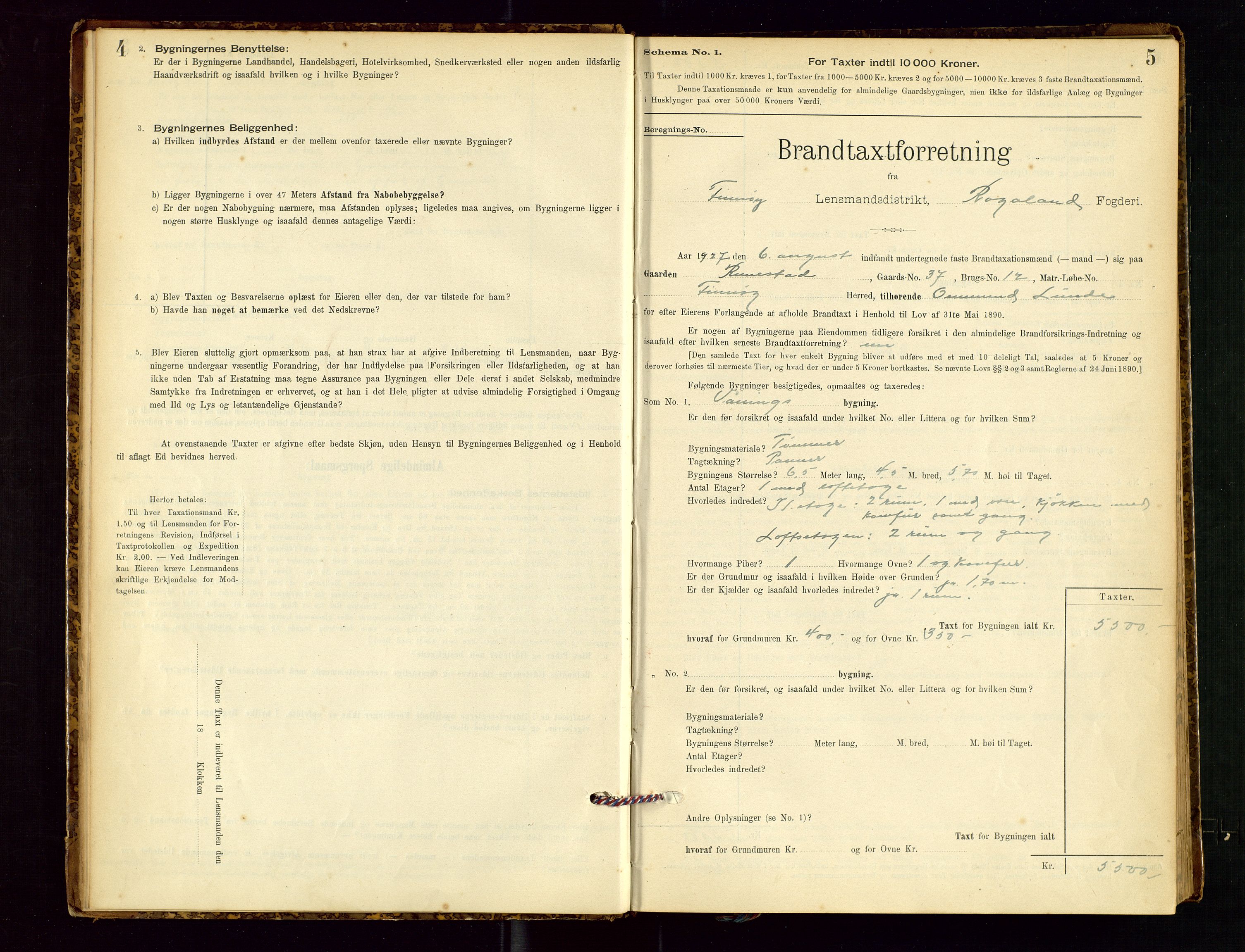 Finnøy lensmannskontor, AV/SAST-A-100442/Goa/L0003: Branntakstprotokoll - skjemaprotokoll, 1896-1954, s. 4-5