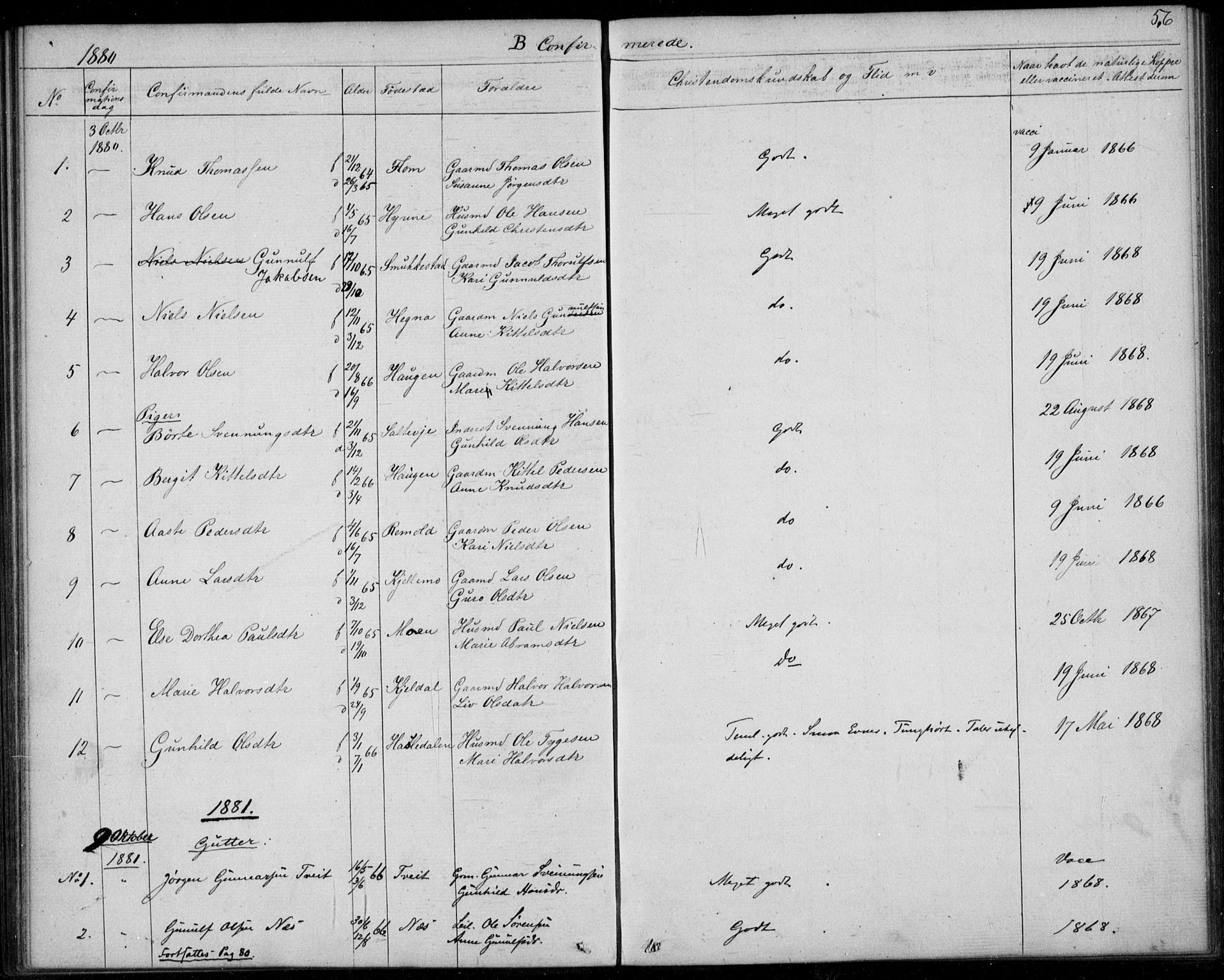 Lunde kirkebøker, AV/SAKO-A-282/F/Fb/L0002: Ministerialbok nr. II 2, 1861-1881, s. 56