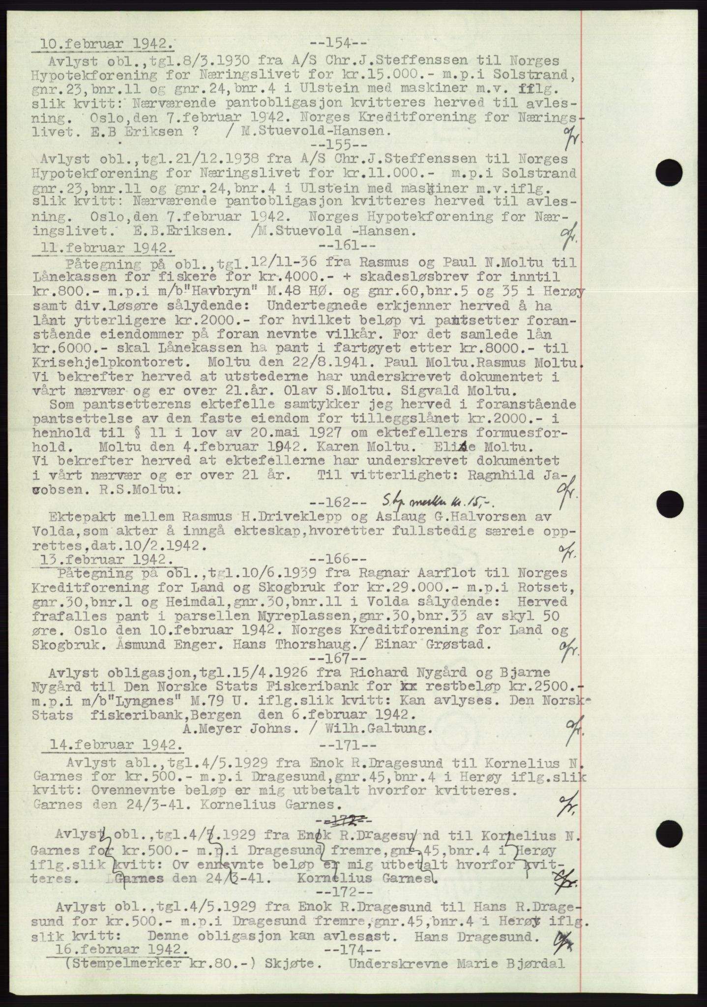 Søre Sunnmøre sorenskriveri, AV/SAT-A-4122/1/2/2C/L0072: Pantebok nr. 66, 1941-1955, Dagboknr: 154/1942