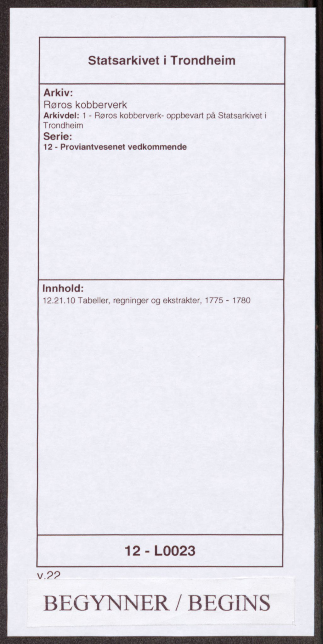 Røros kobberverk, SAT/PA-0211/1/12/L0023: 12.21.10 Tabeller, regninger og ekstrakter, 1775-1780, s. 1
