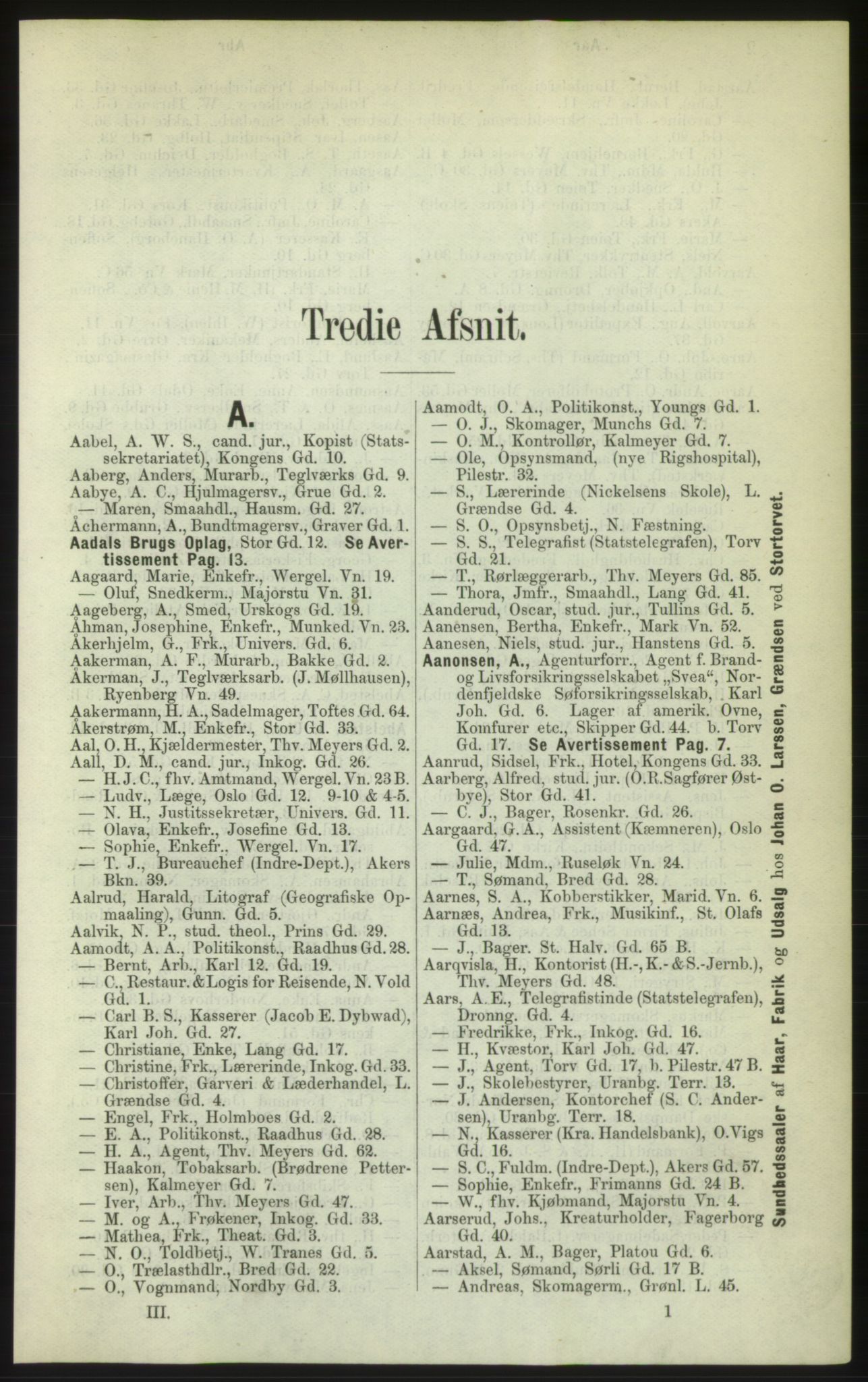 Kristiania/Oslo adressebok, PUBL/-, 1882, s. 1