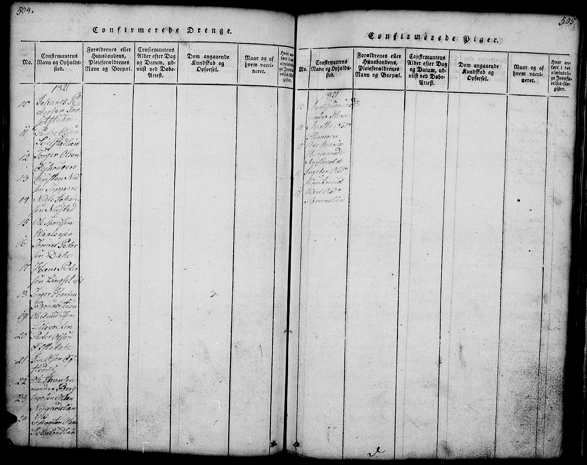 Gausdal prestekontor, SAH/PREST-090/H/Ha/Hab/L0001: Klokkerbok nr. 1, 1817-1848, s. 504-505