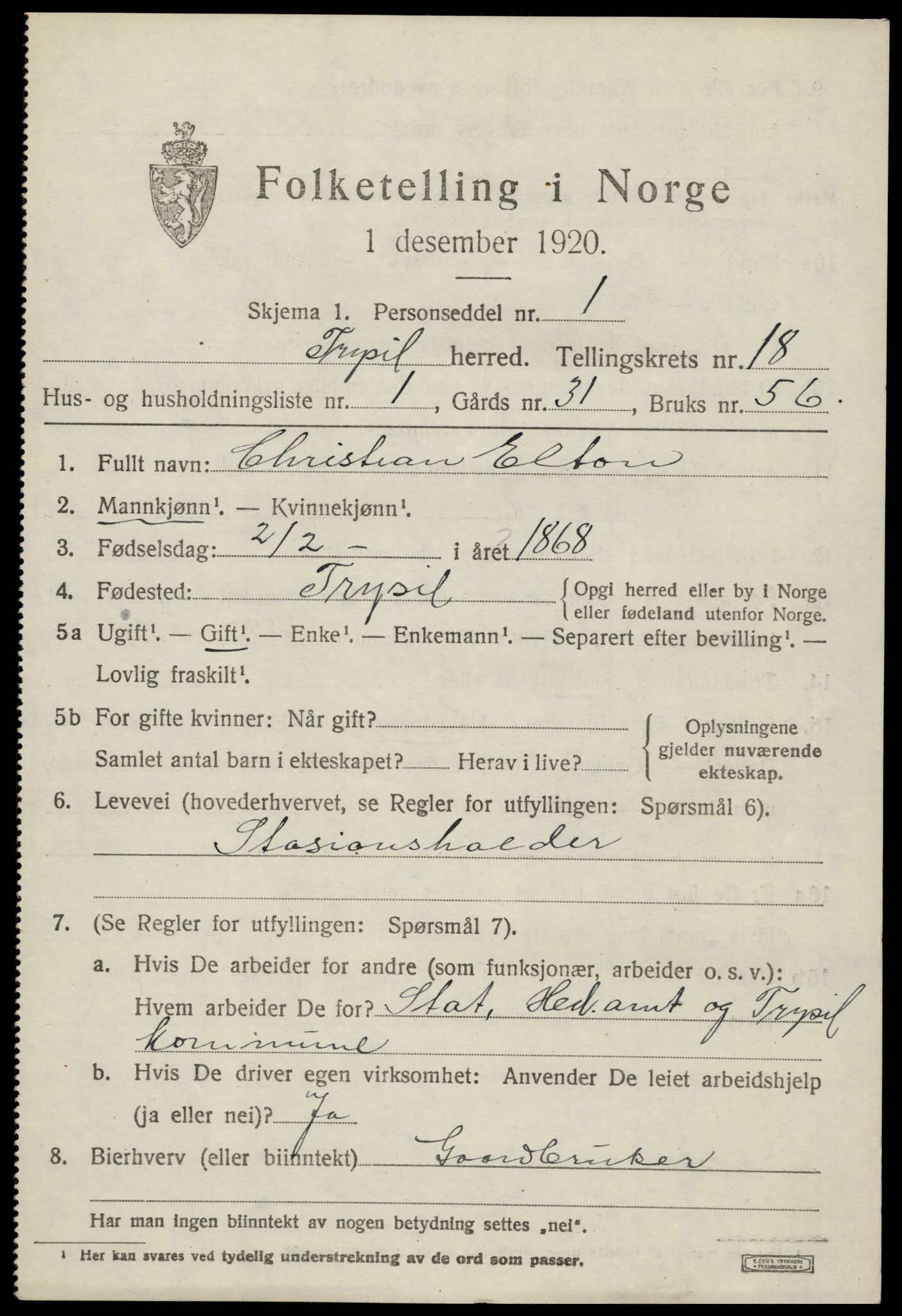 SAH, Folketelling 1920 for 0428 Trysil herred, 1920, s. 11903