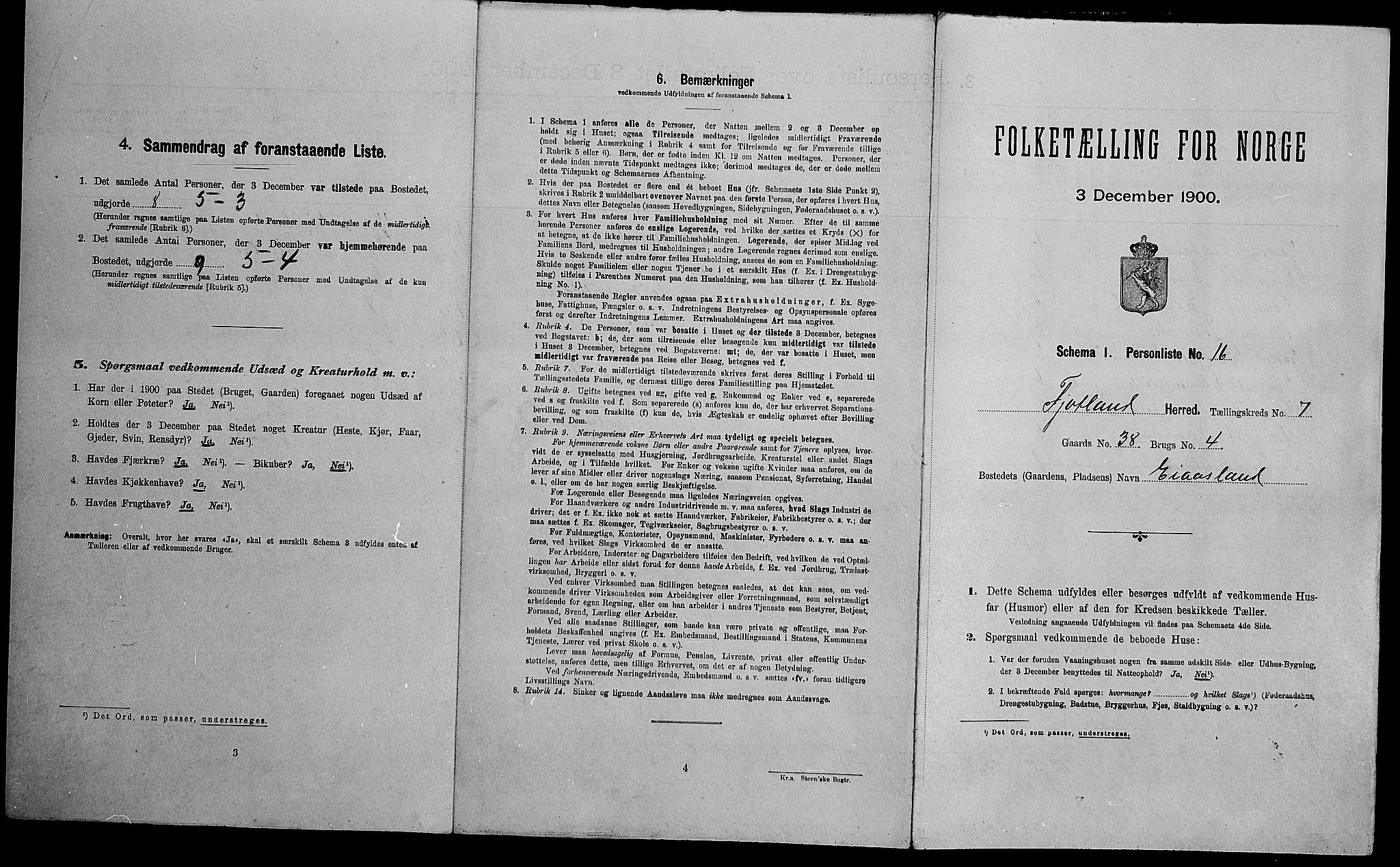 SAK, Folketelling 1900 for 1036 Fjotland herred, 1900, s. 295