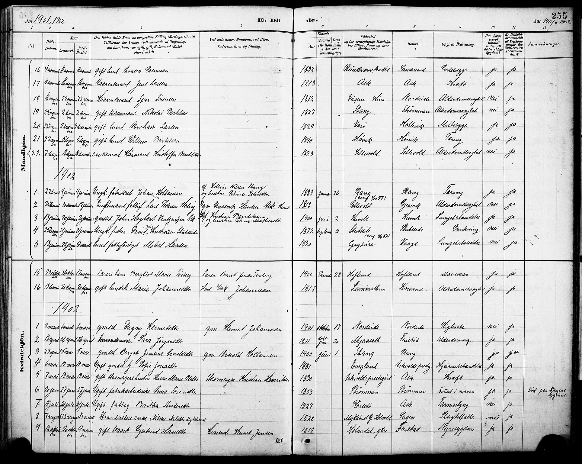 Askvoll sokneprestembete, AV/SAB-A-79501/H/Hab/Haba/L0003: Klokkerbok nr. A 3, 1886-1928, s. 255