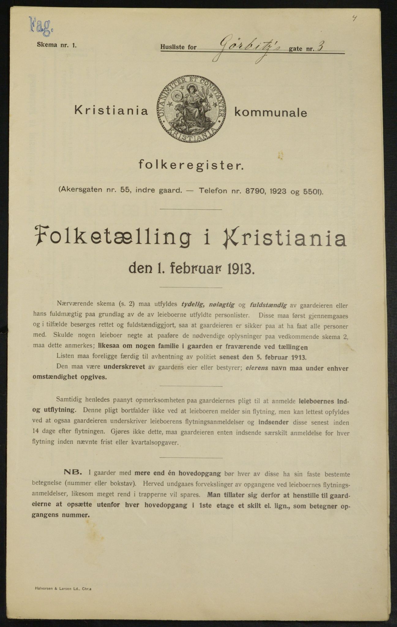 OBA, Kommunal folketelling 1.2.1913 for Kristiania, 1913, s. 32753