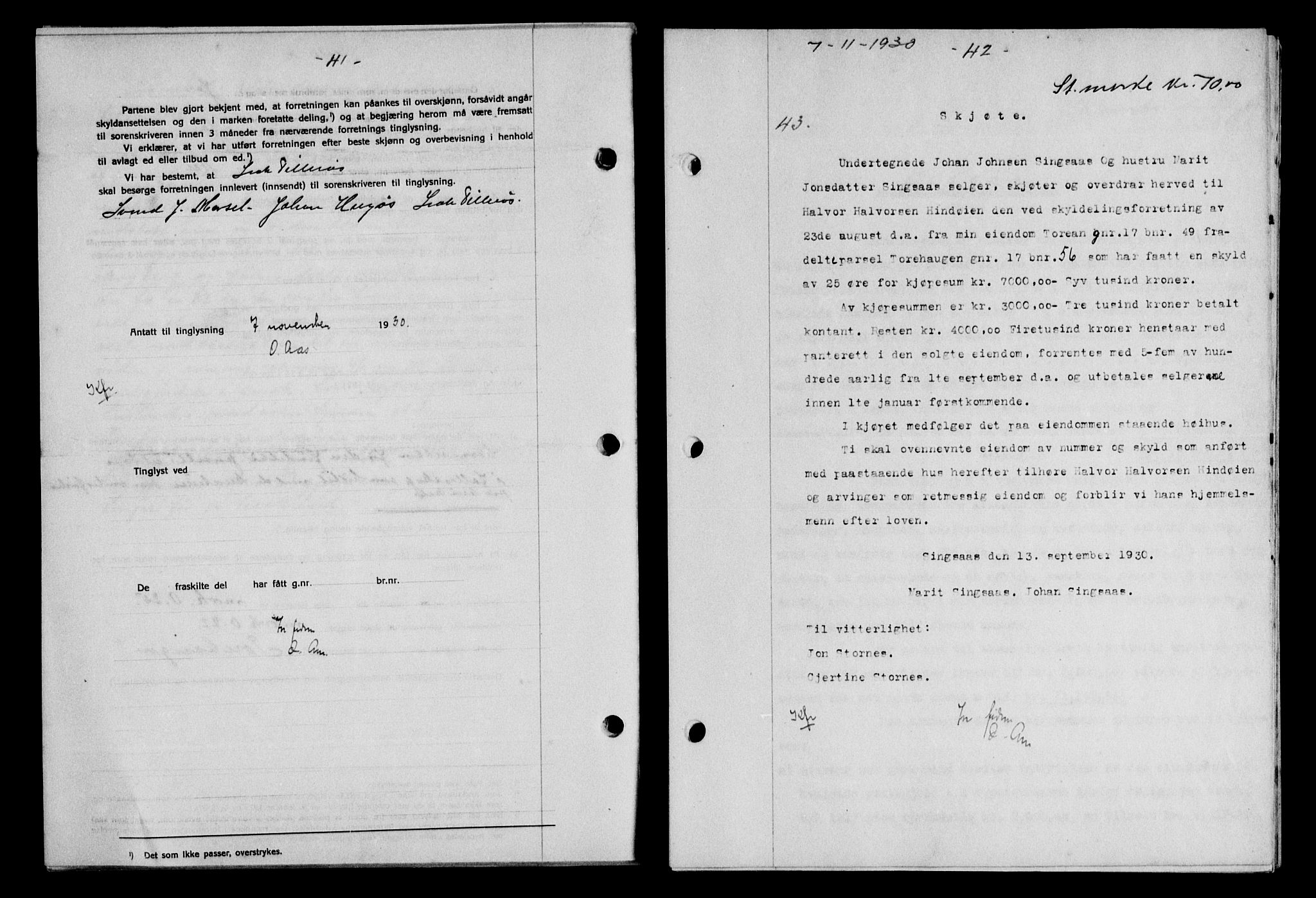 Gauldal sorenskriveri, SAT/A-0014/1/2/2C/L0041: Pantebok nr. 42-43, 1930-1931, Tingl.dato: 07.11.1930
