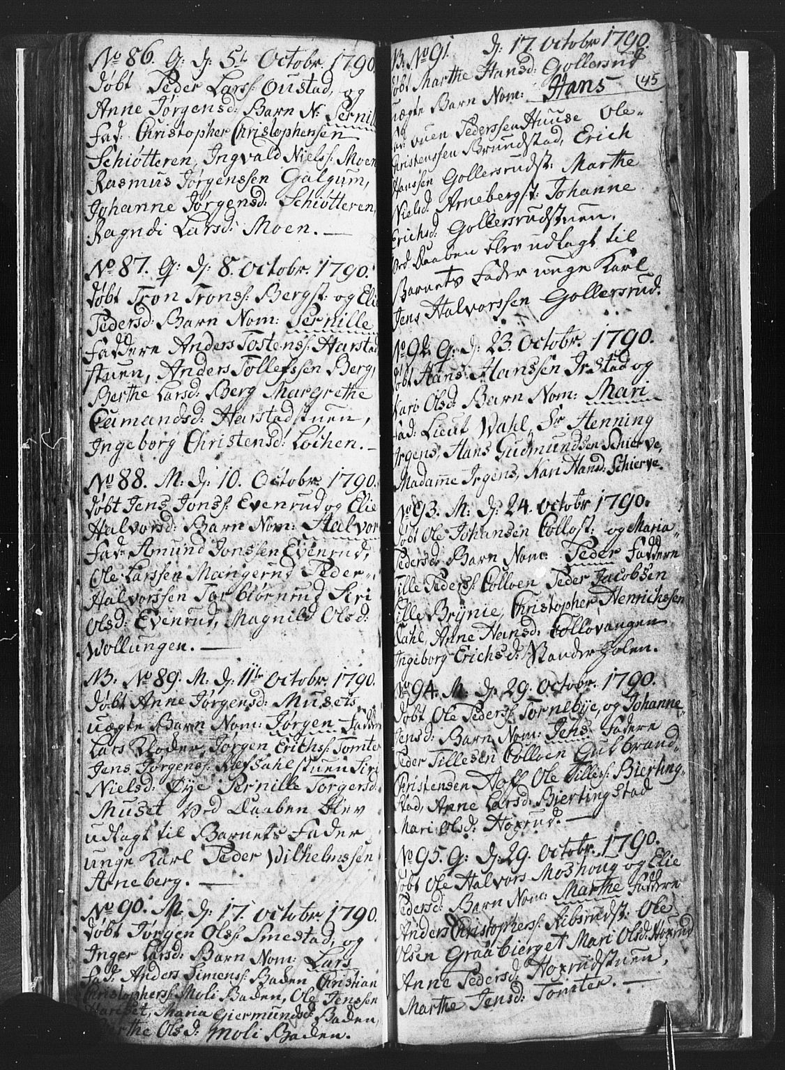 Romedal prestekontor, SAH/PREST-004/L/L0001: Klokkerbok nr. 1, 1785-1794, s. 45