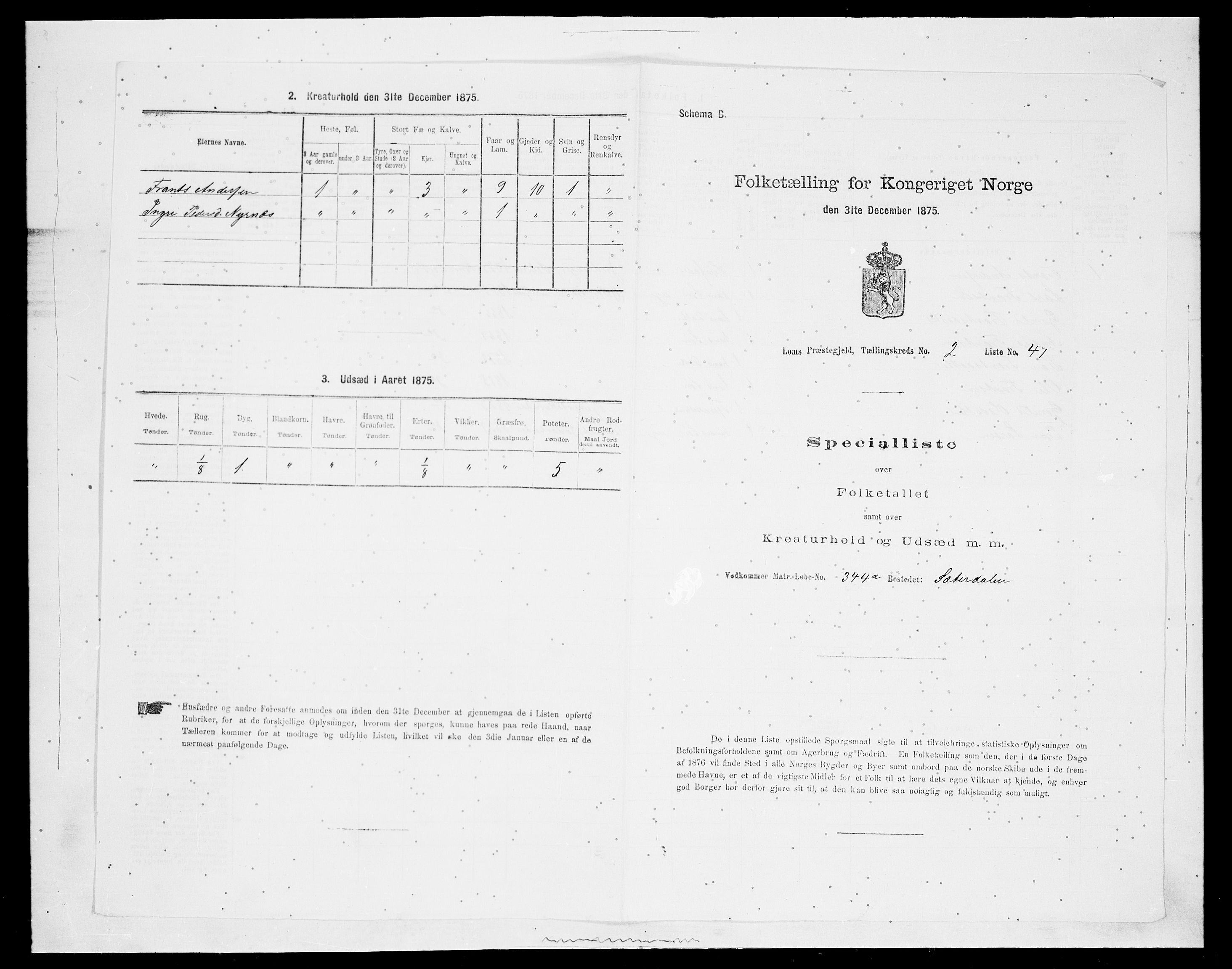 SAH, Folketelling 1875 for 0514P Lom prestegjeld, 1875, s. 351