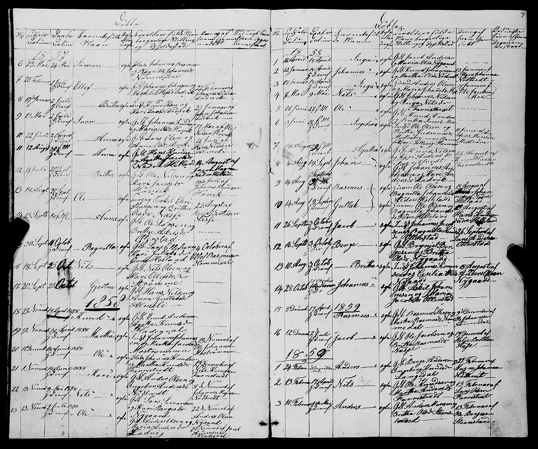 Osterfjorden Soknepresembete, AV/SAB-A-77301: Klokkerbok nr. B 1, 1851-1890, s. 7