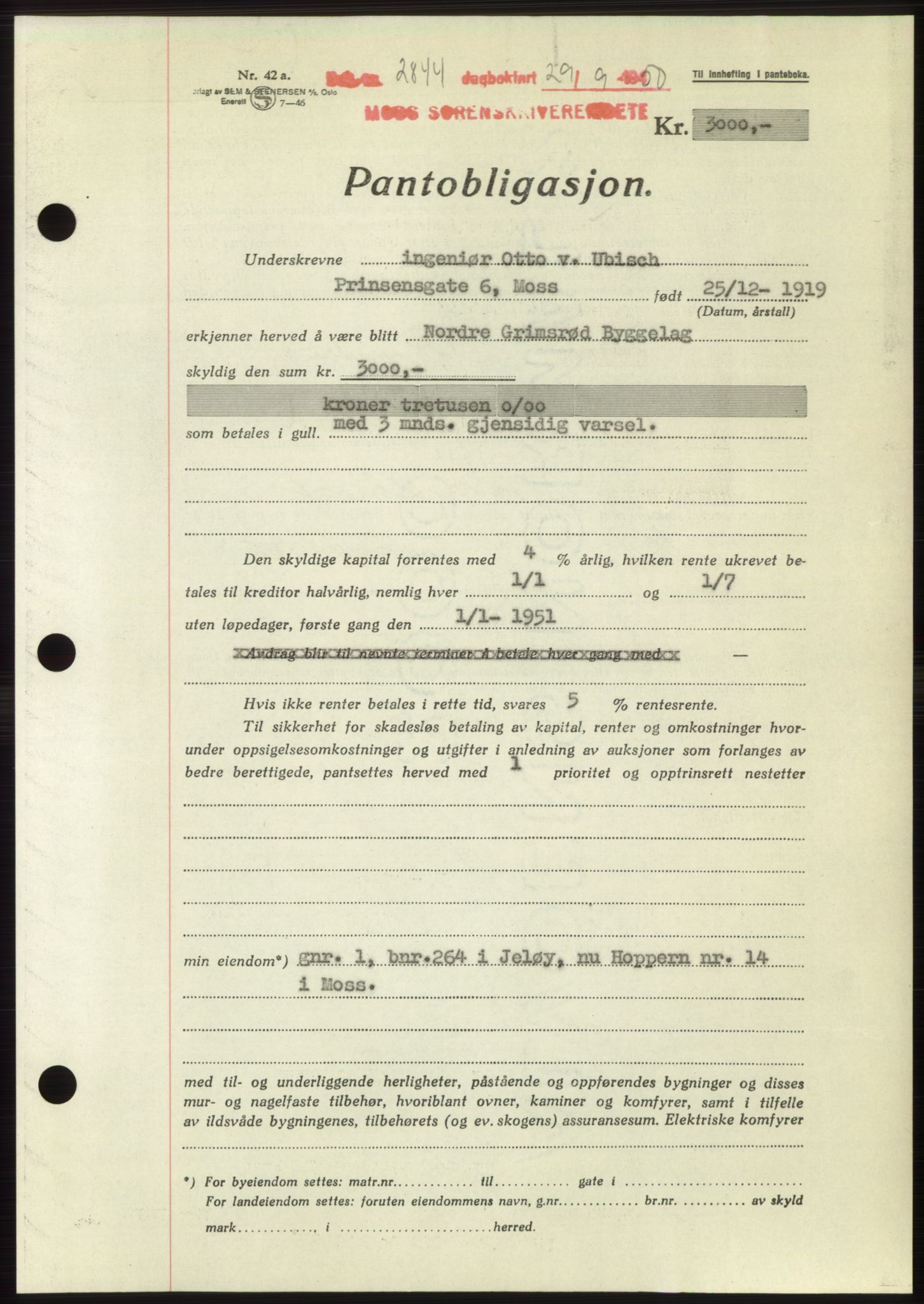 Moss sorenskriveri, SAO/A-10168: Pantebok nr. B25, 1950-1950, Dagboknr: 2844/1950