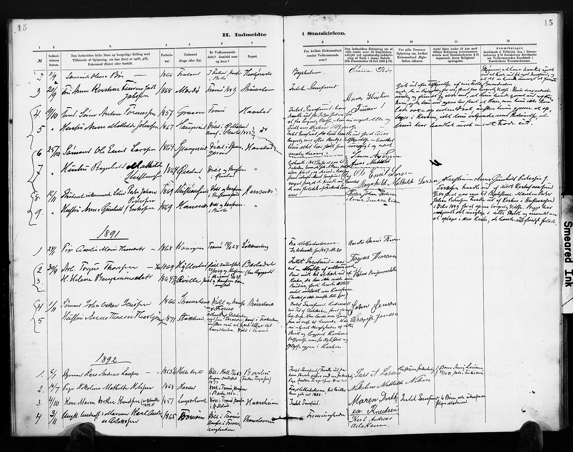 Barbu sokneprestkontor, AV/SAK-1111-0003/F/Fa/L0004: Ministerialbok nr. A 4, 1883-1909, s. 15