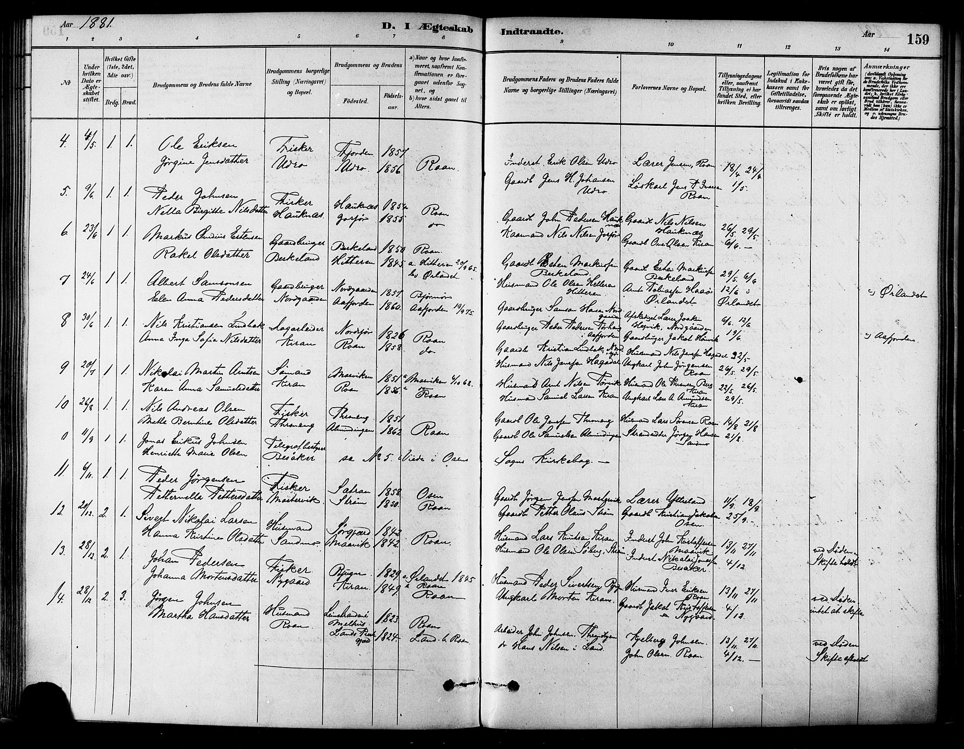 Ministerialprotokoller, klokkerbøker og fødselsregistre - Sør-Trøndelag, SAT/A-1456/657/L0707: Ministerialbok nr. 657A08, 1879-1893, s. 159